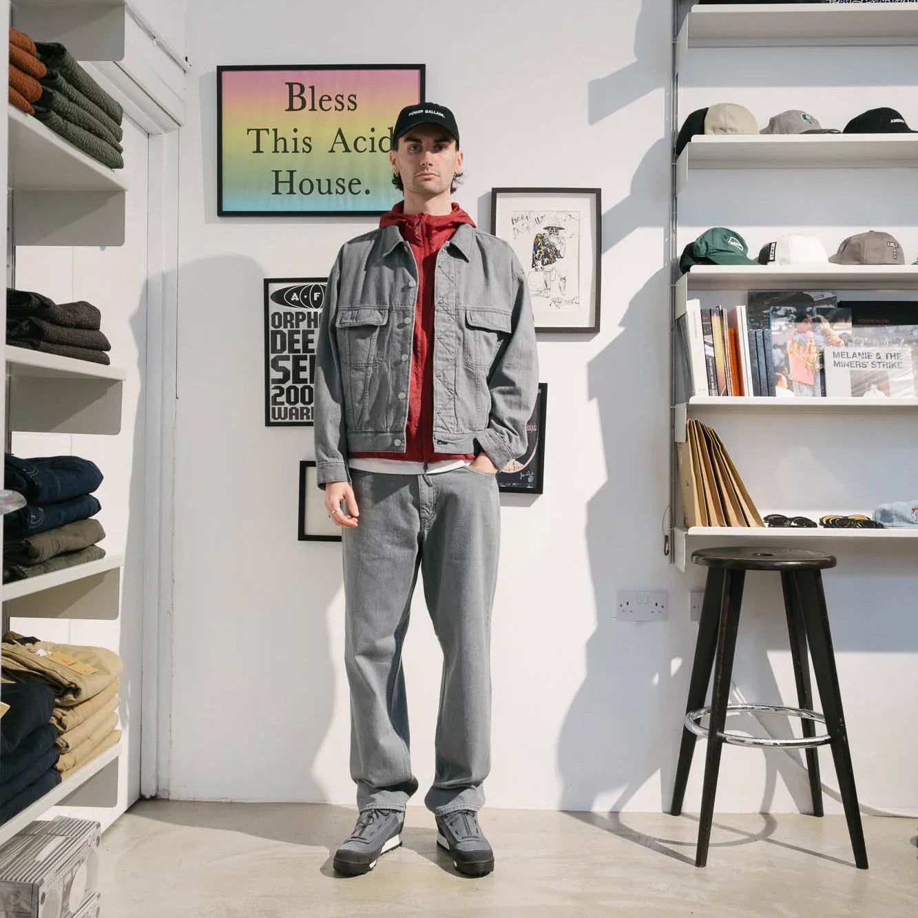 Cav Empt Washed Black Denim Trucker Jacket - Grey