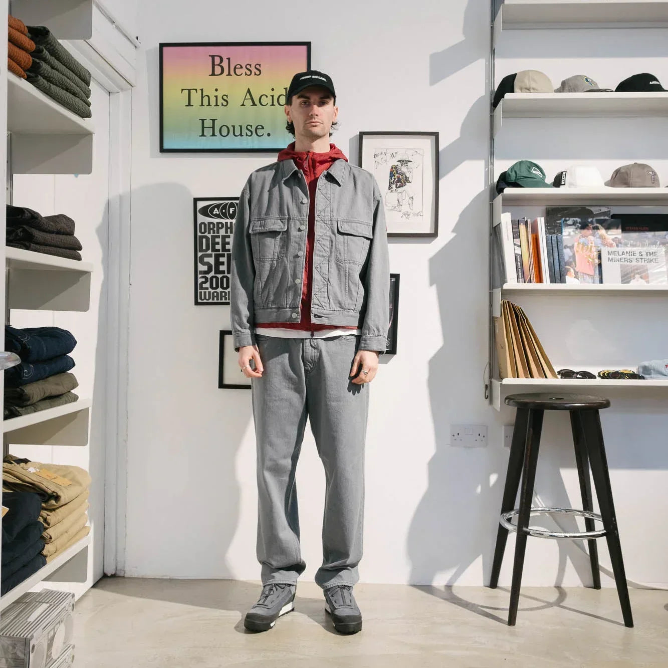 Cav Empt Washed Black Denim Trucker Jacket - Grey