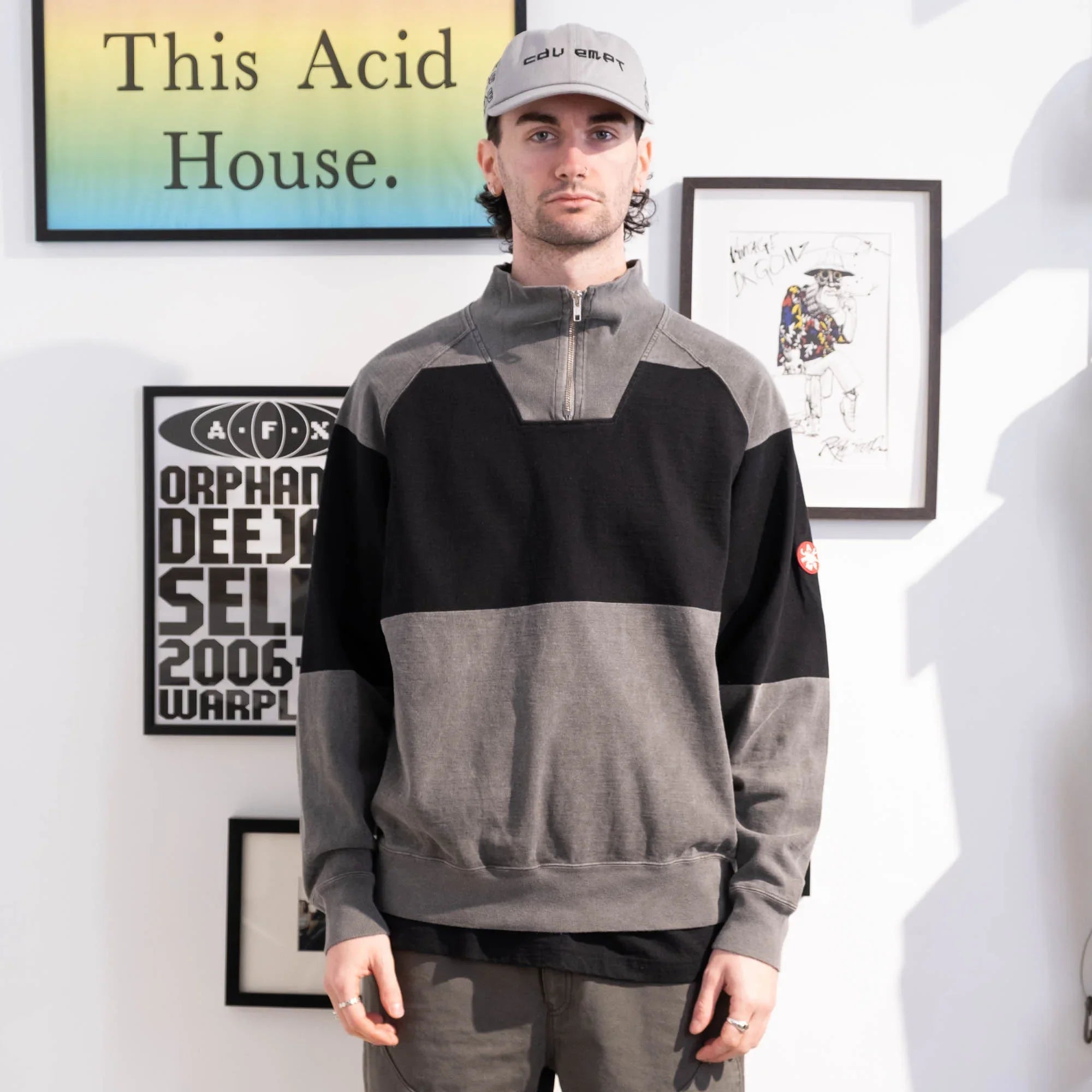 Cav Empt Overdye Stripe Half Zip - Grey