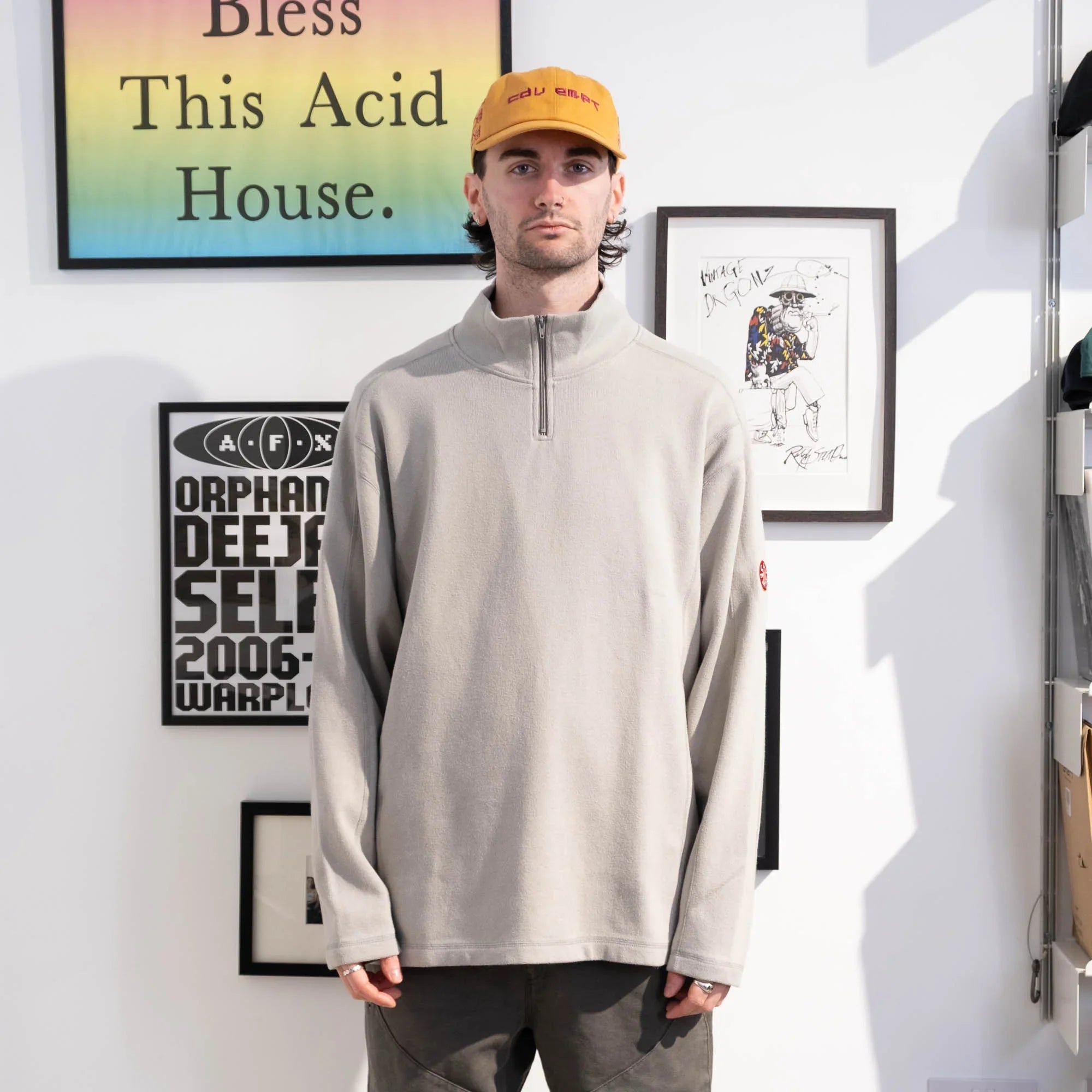 Cav Empt DBL Knit Half Zip Long Sleeve - Khaki