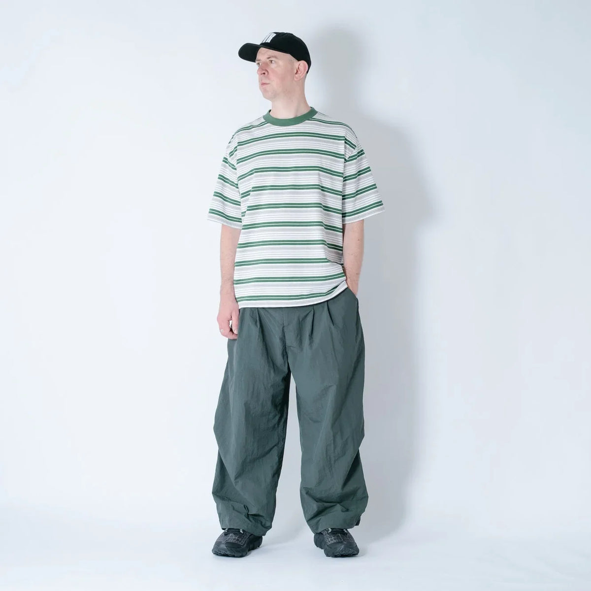 Anglan Nylon Tuck Belt String Balloon Pants - Green