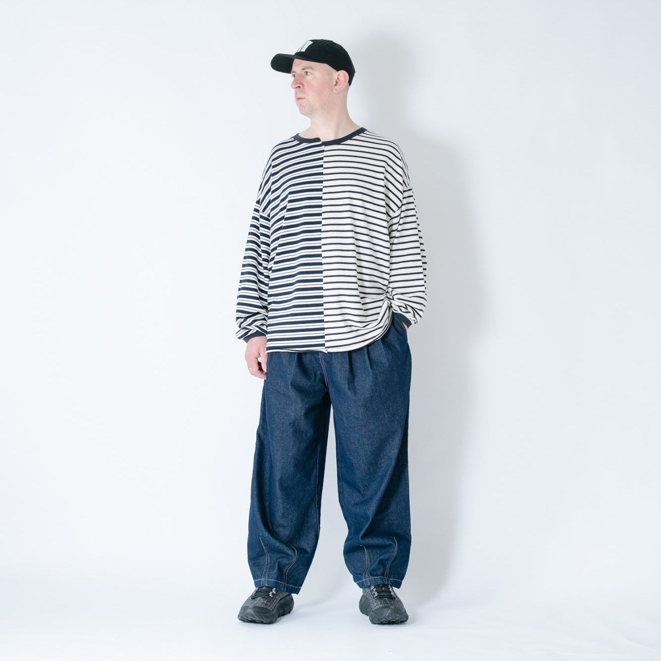 Anglan Rigid Indigo Denim Balloon Pants - Dark Blue