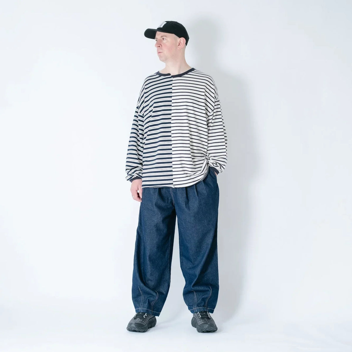 Anglan Rigid Indigo Denim Balloon Pants - Dark Blue