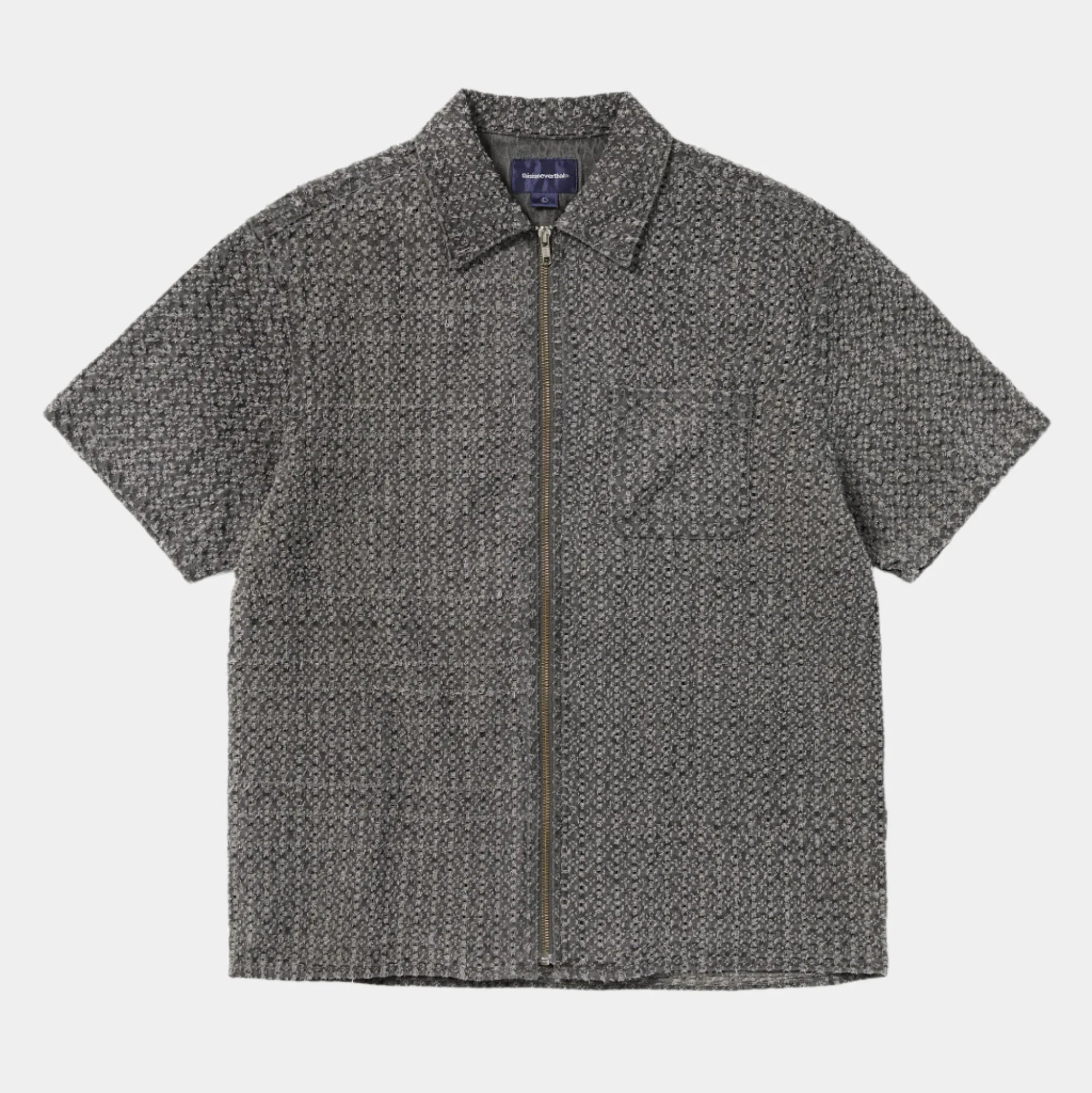 thisisneverthat Damaged Denim Zip SS Shirt - Grey