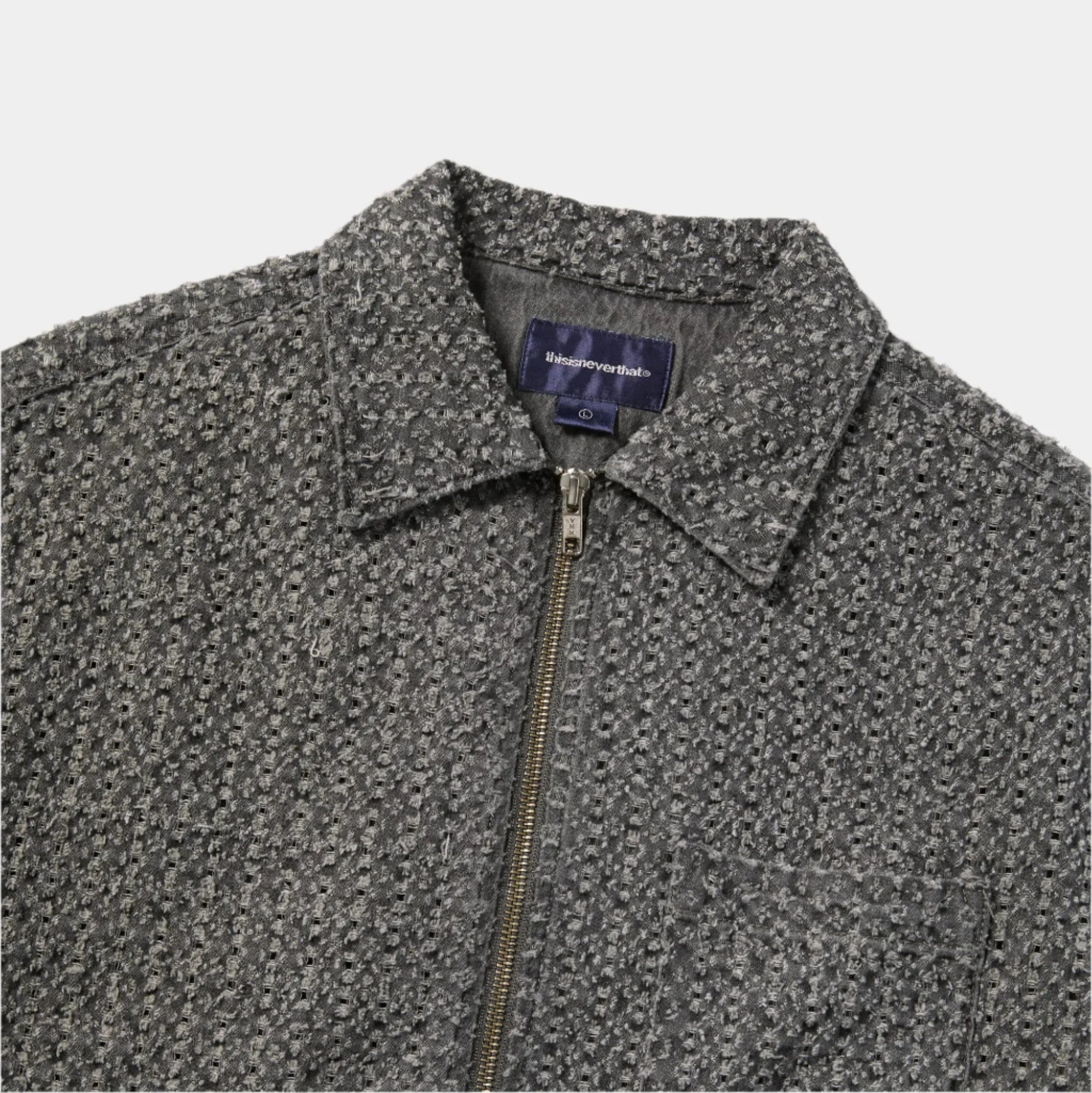 thisisneverthat Damaged Denim Zip SS Shirt - Grey