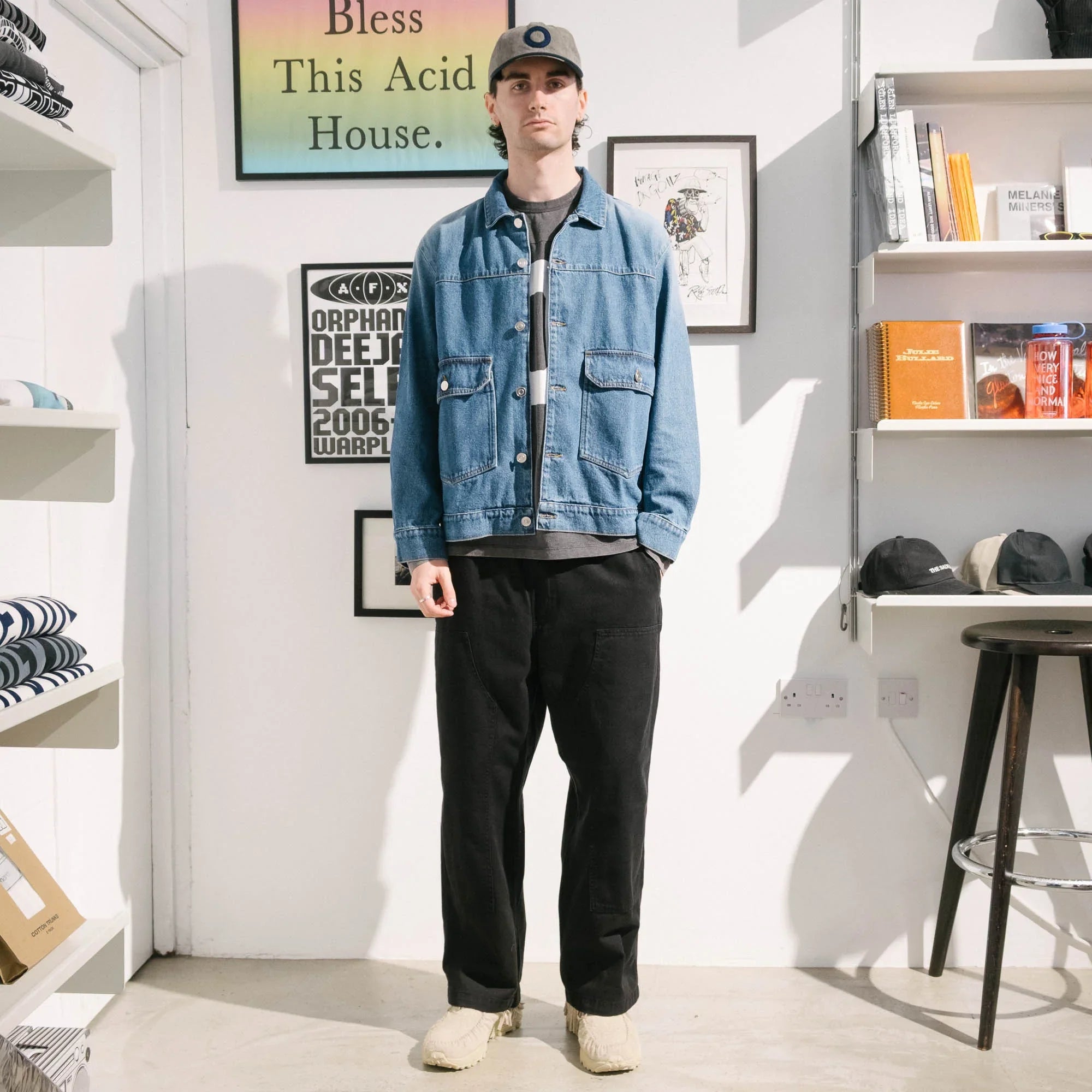 Pop Trading Company Full Button Denim Jacket - Rinsed Denim