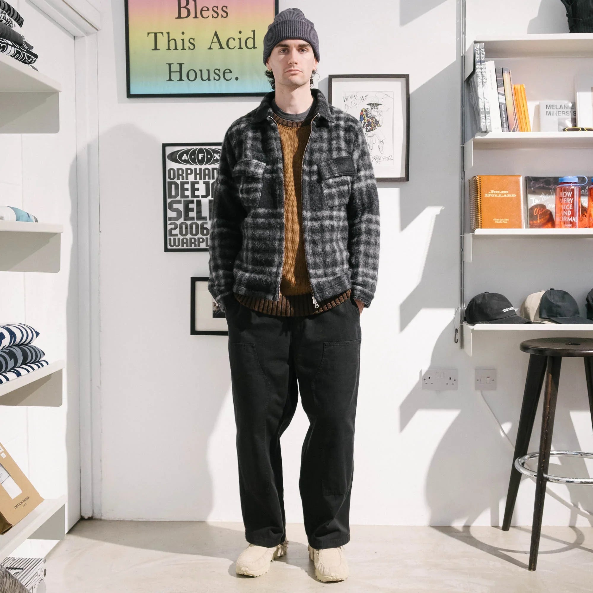 Pop Trading Company Checked Wool Shirt Jacket - Black/Charcoal