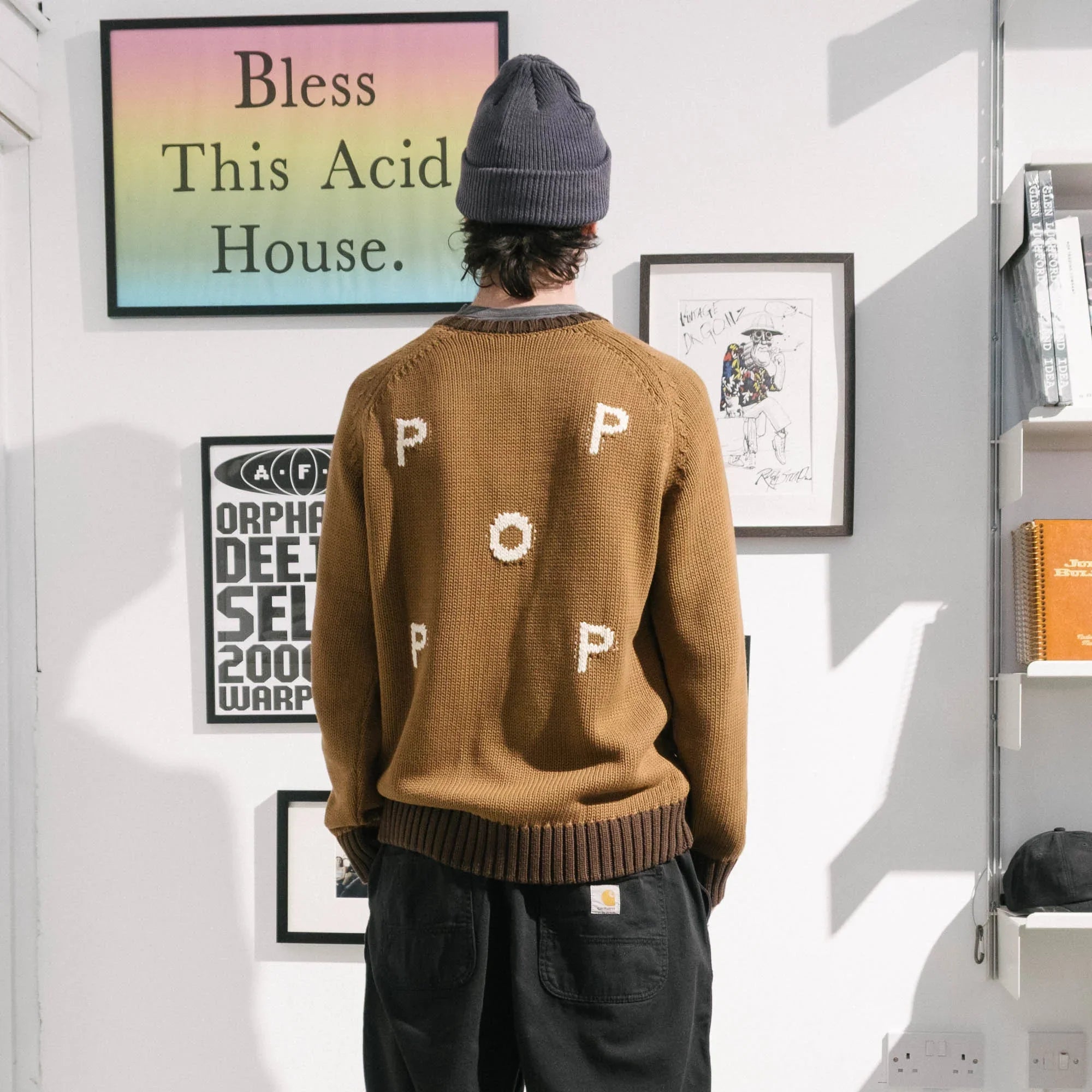 Pop Trading Company Knitted Logo Crewneck Sweater - Bison