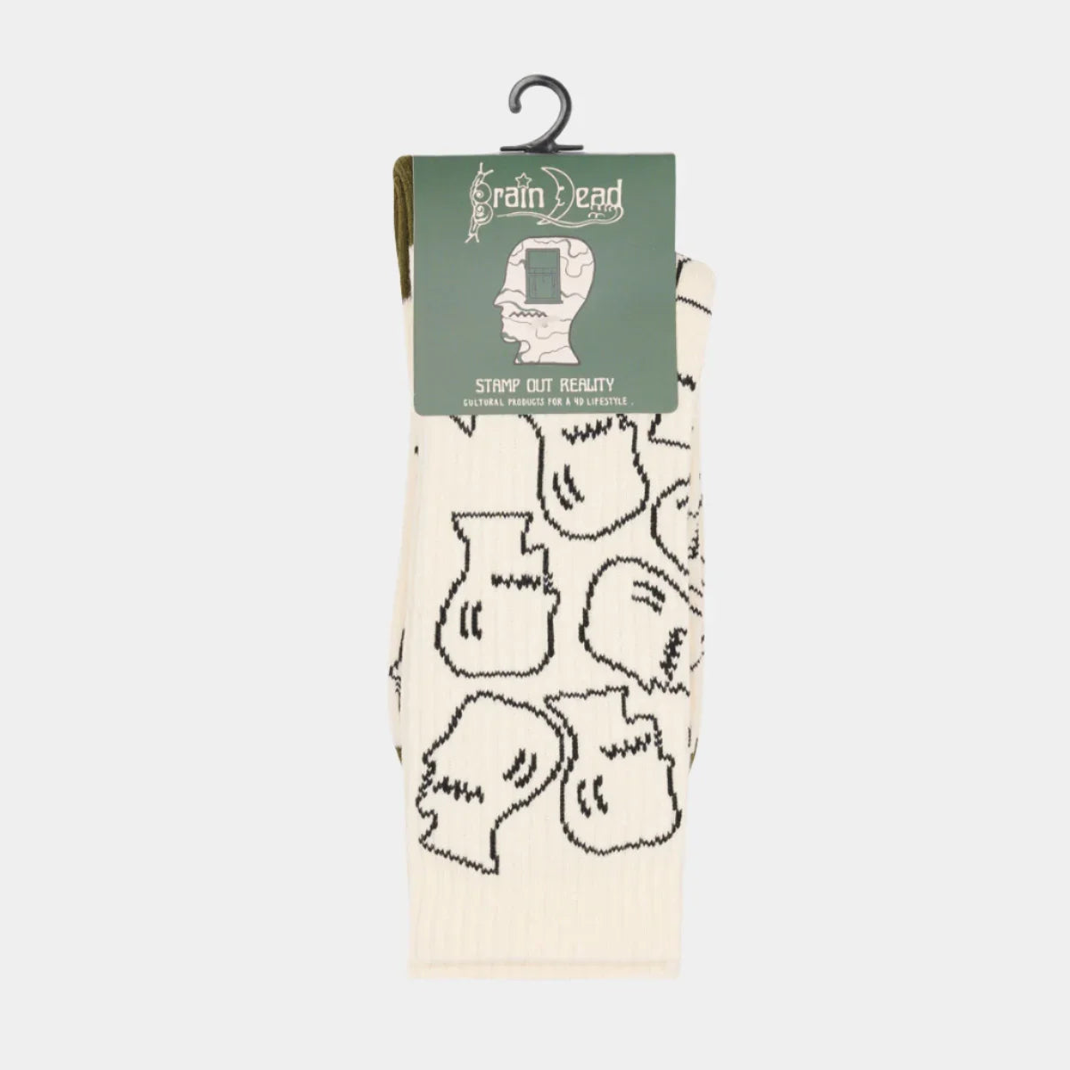 Brain Dead Logohead Crew Socks - Cream