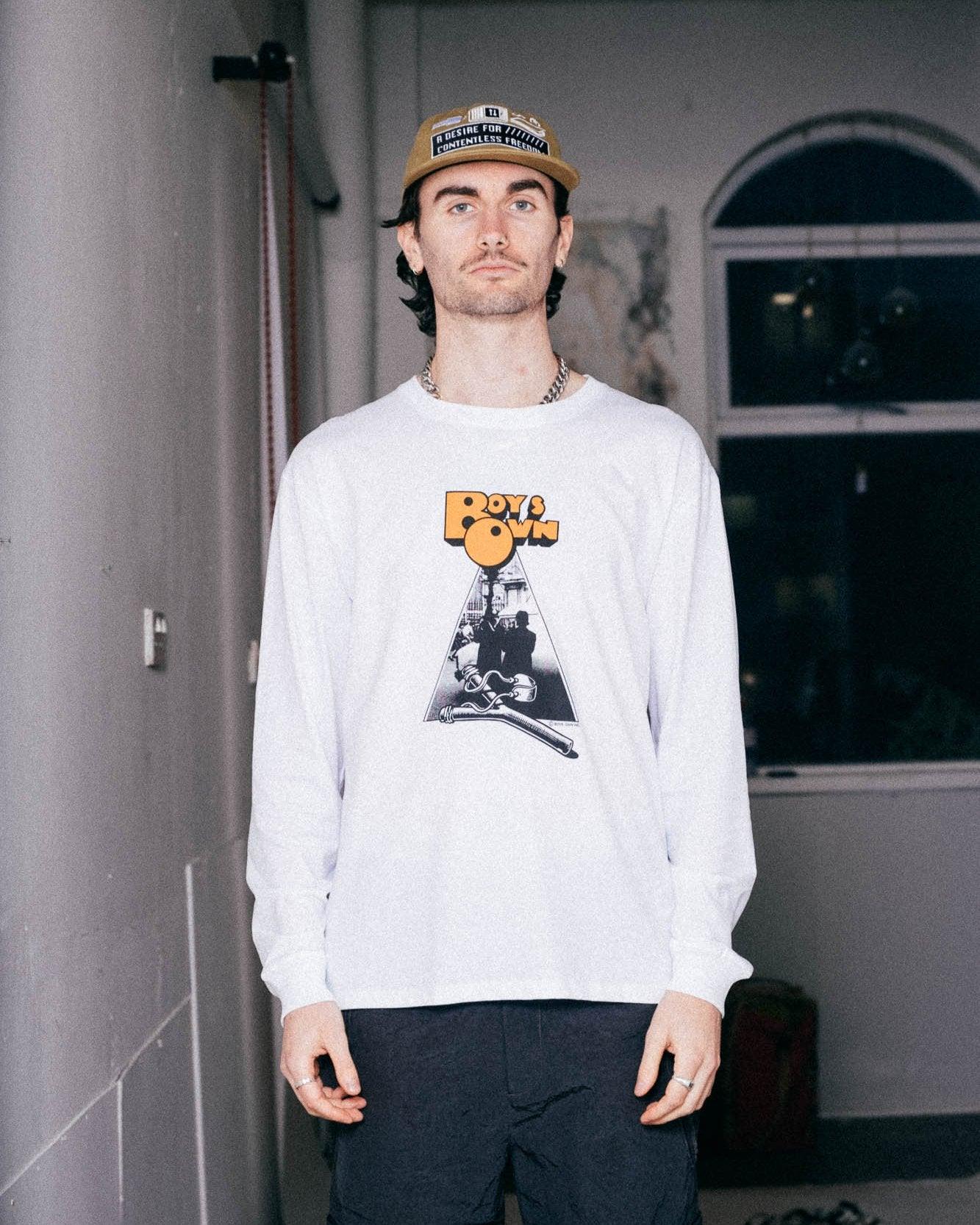 Boy's Own Clocked Worked Out LS Tee - White/Orange - Never Never