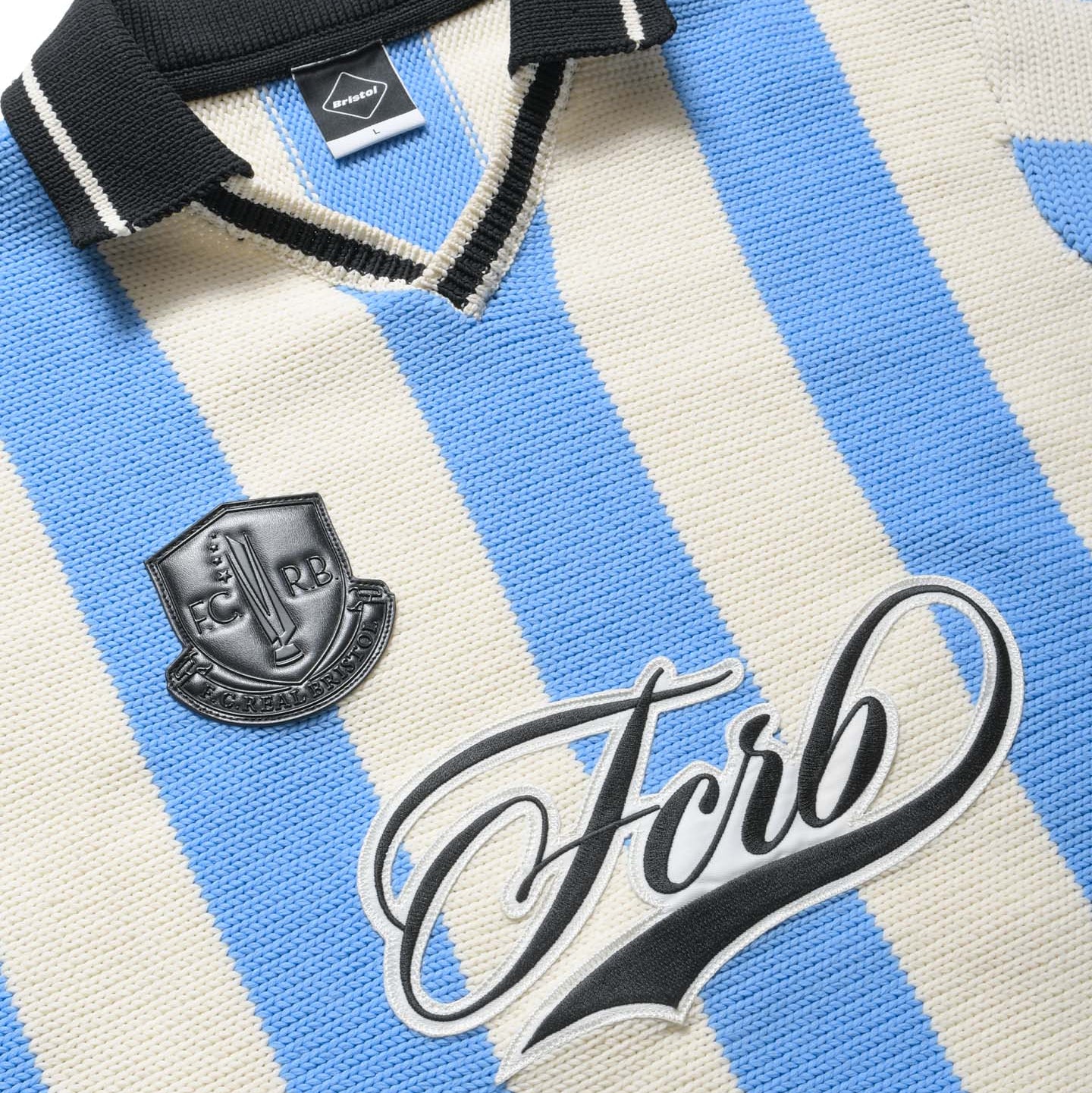 F.C.Real Bristol Stripe Knit Shirt - Light Blue