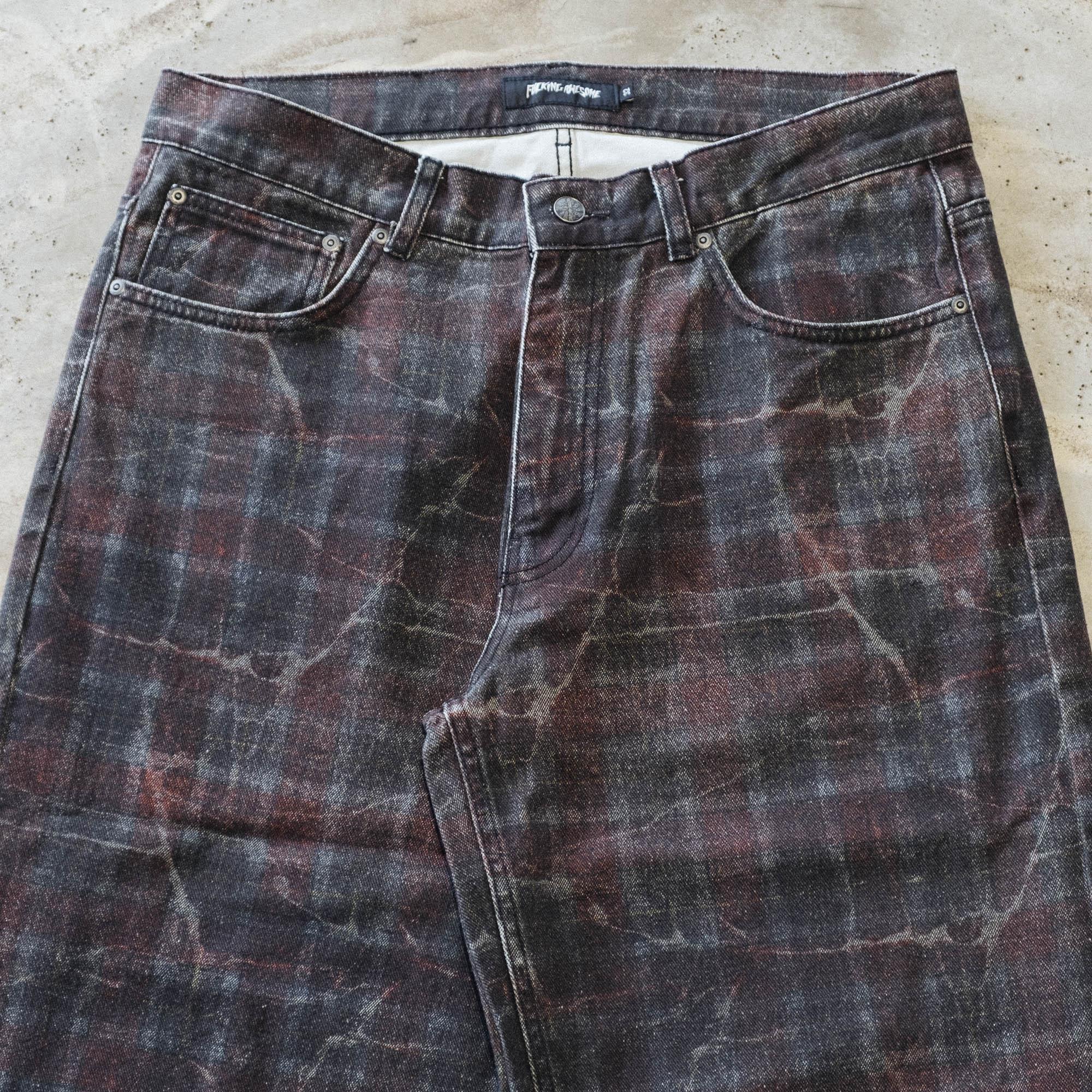 Fucking Awesome Distressed Plaid Fecke Denim Jean - Plaid