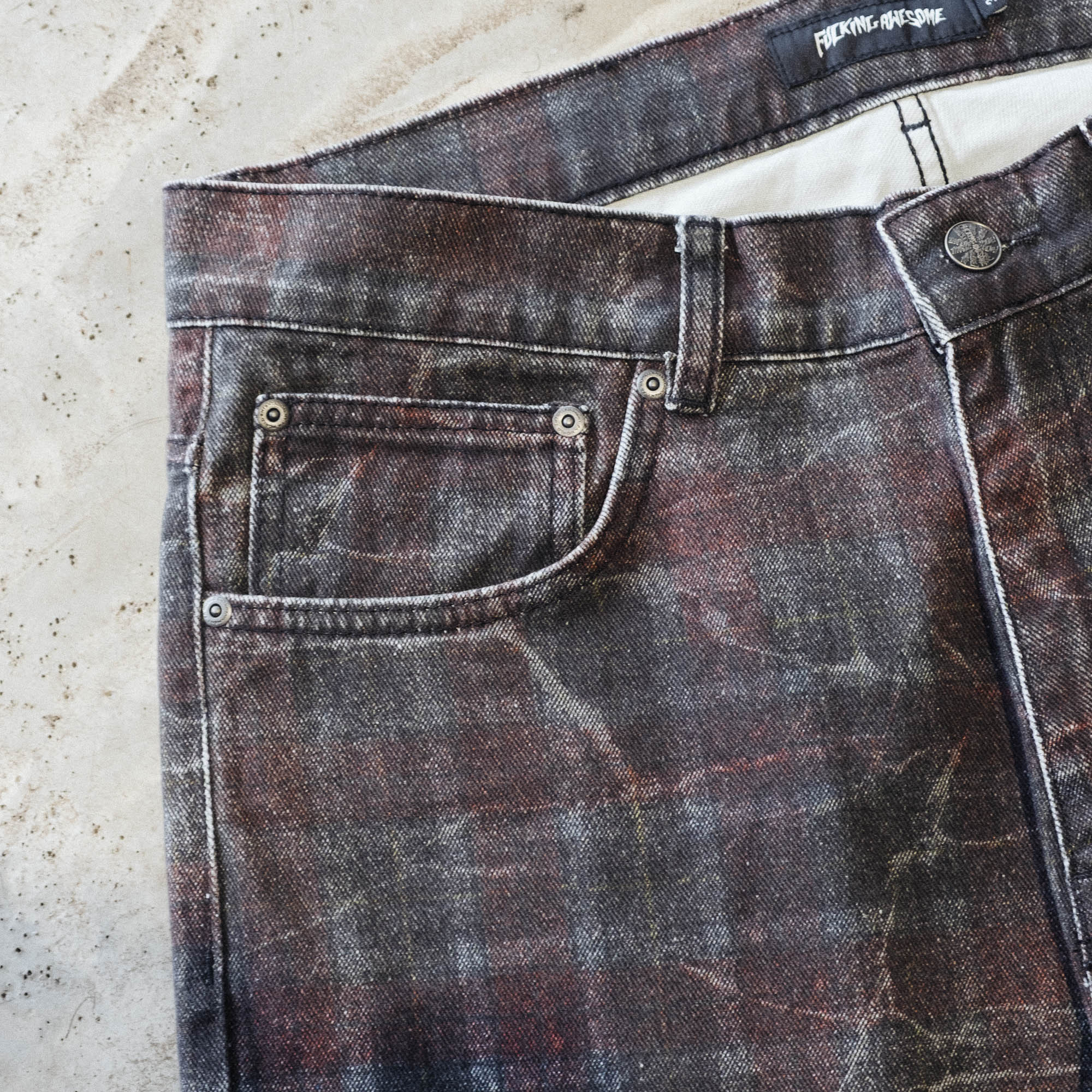Fucking Awesome Distressed Plaid Fecke Denim Jean - Plaid