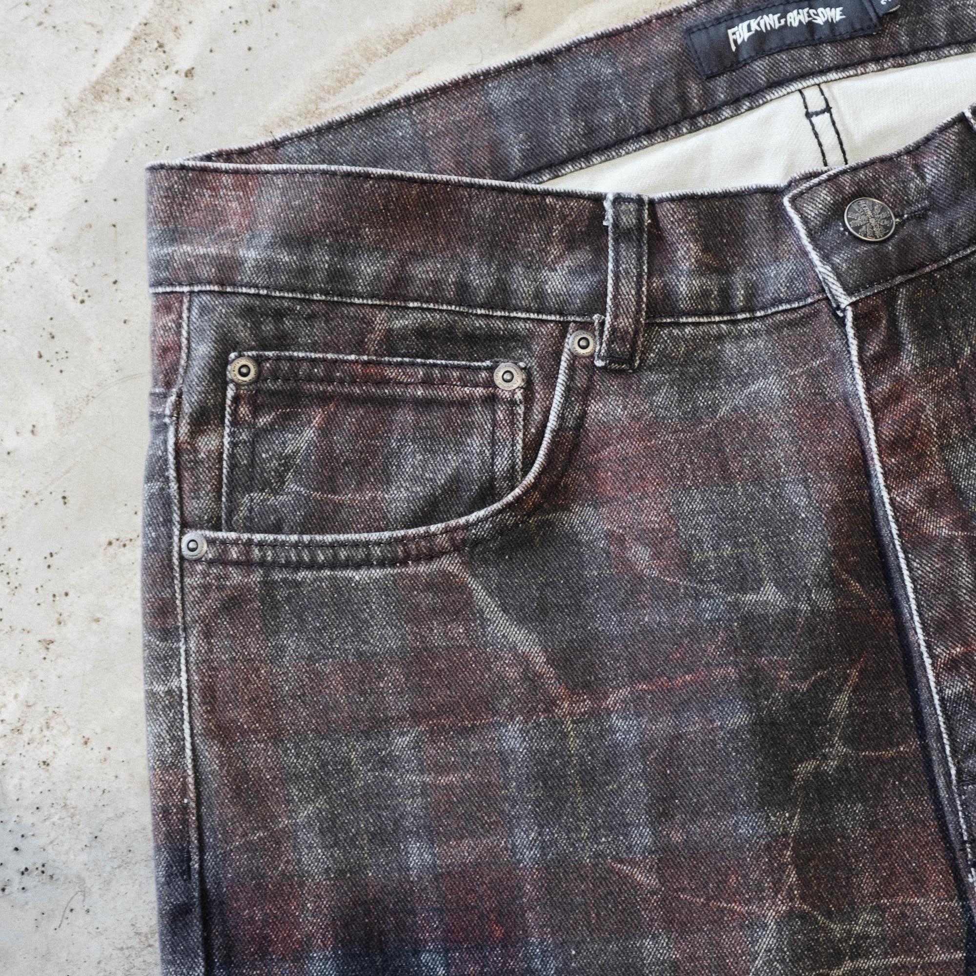 Fucking Awesome Distressed Plaid Fecke Denim Jean - Plaid