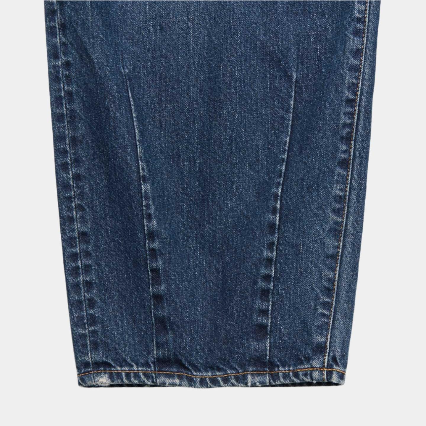 Uniform Experiment Damaged Hem Tuck Wide Straight Jeans - Indigo - Never Never