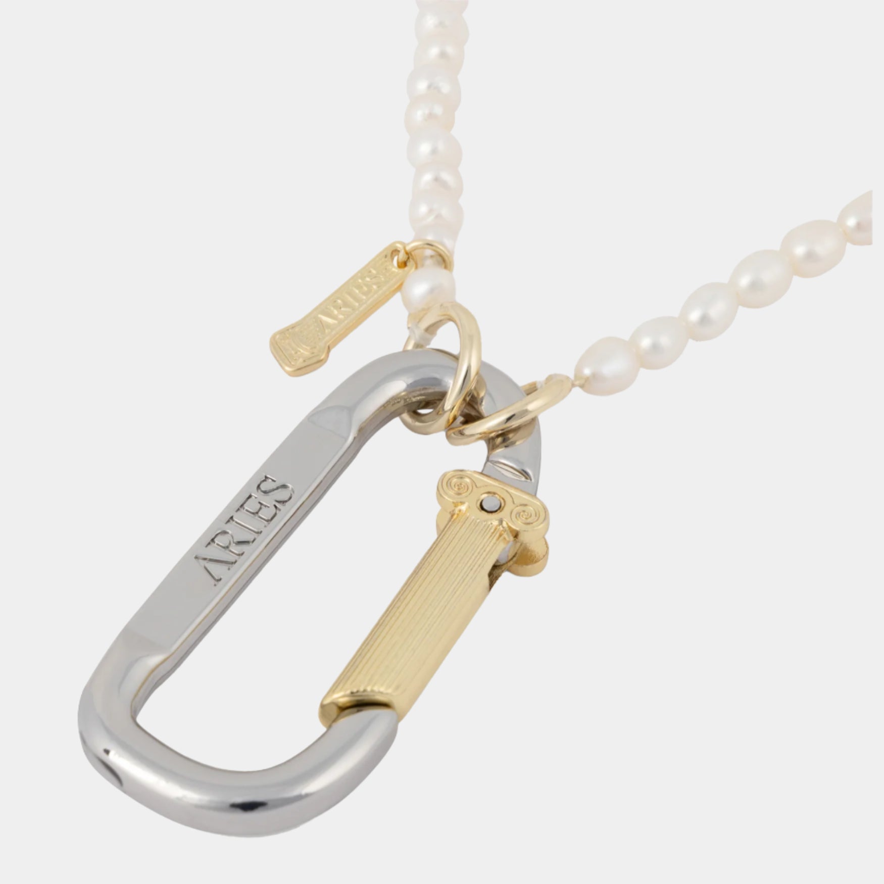 Aries Mini Carabiner Pearl Necklace - Silver