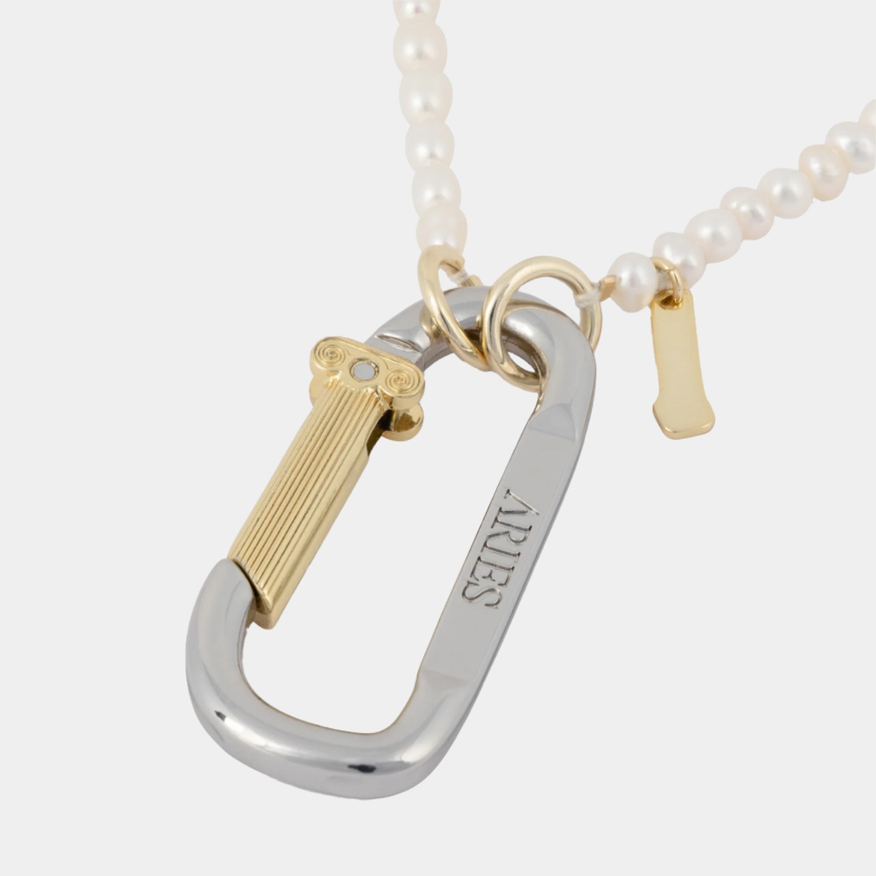 Aries Mini Carabiner Pearl Necklace - Silver