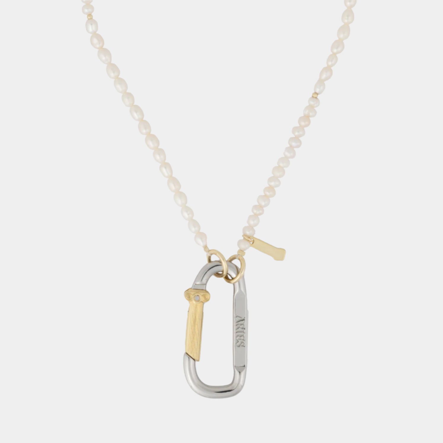 Aries Mini Carabiner Pearl Necklace - Silver