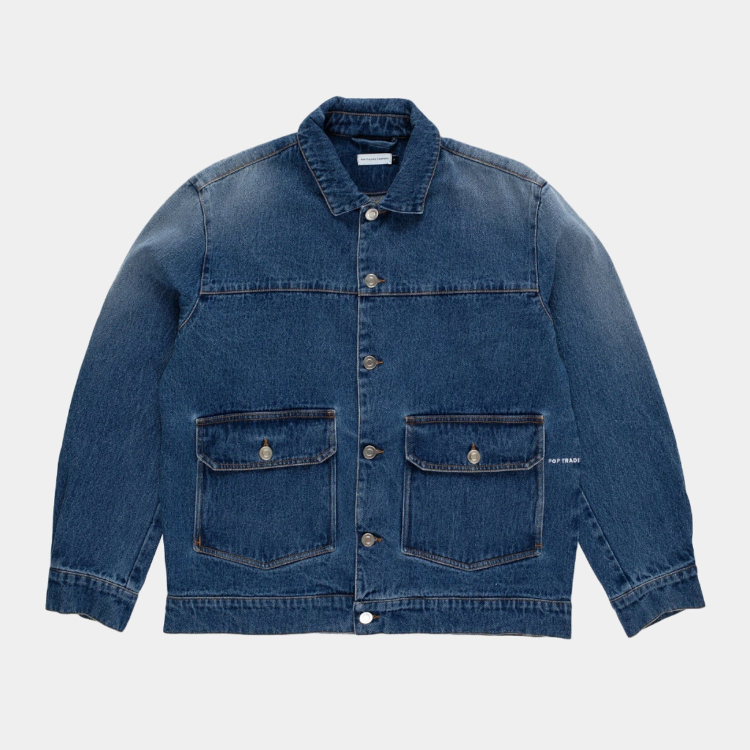 Pop Trading Company Full Button Denim Jacket - Rinsed Denim