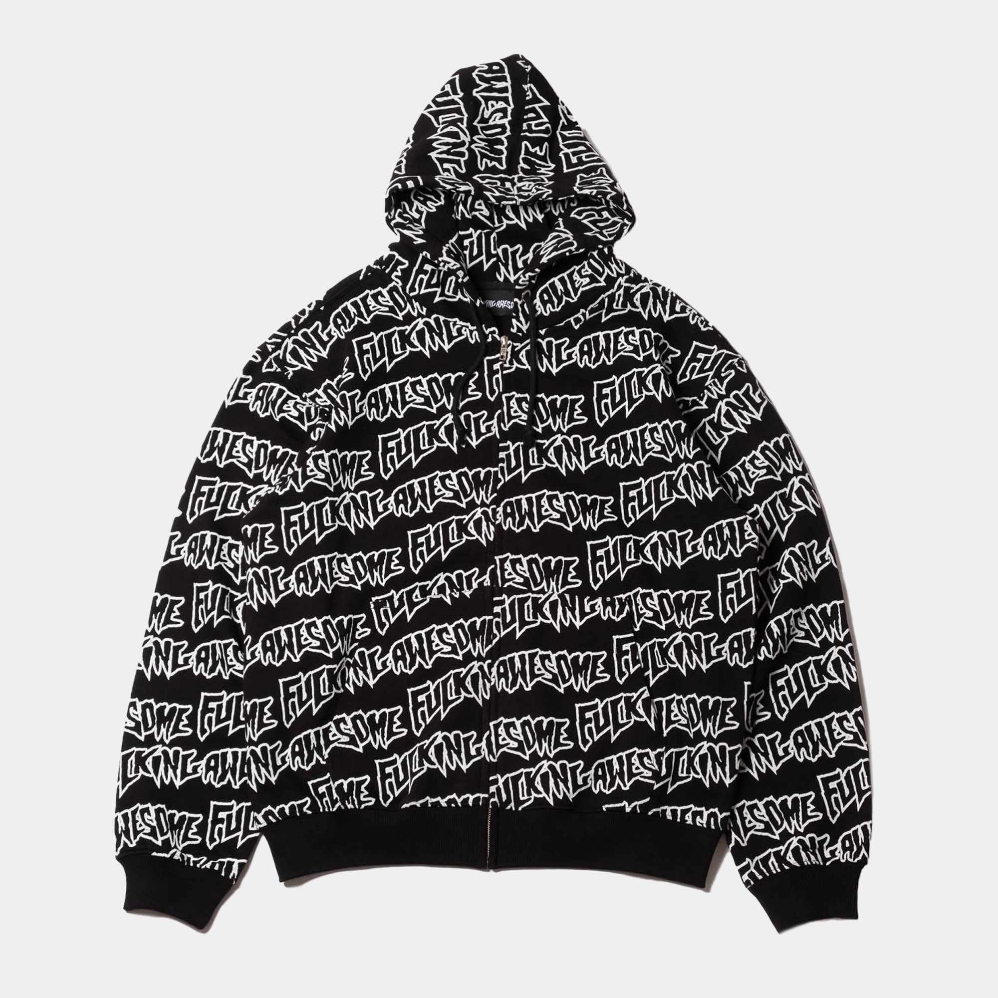 Fucking Awesome AOP Stamp Zipped Hoodie - Black/White