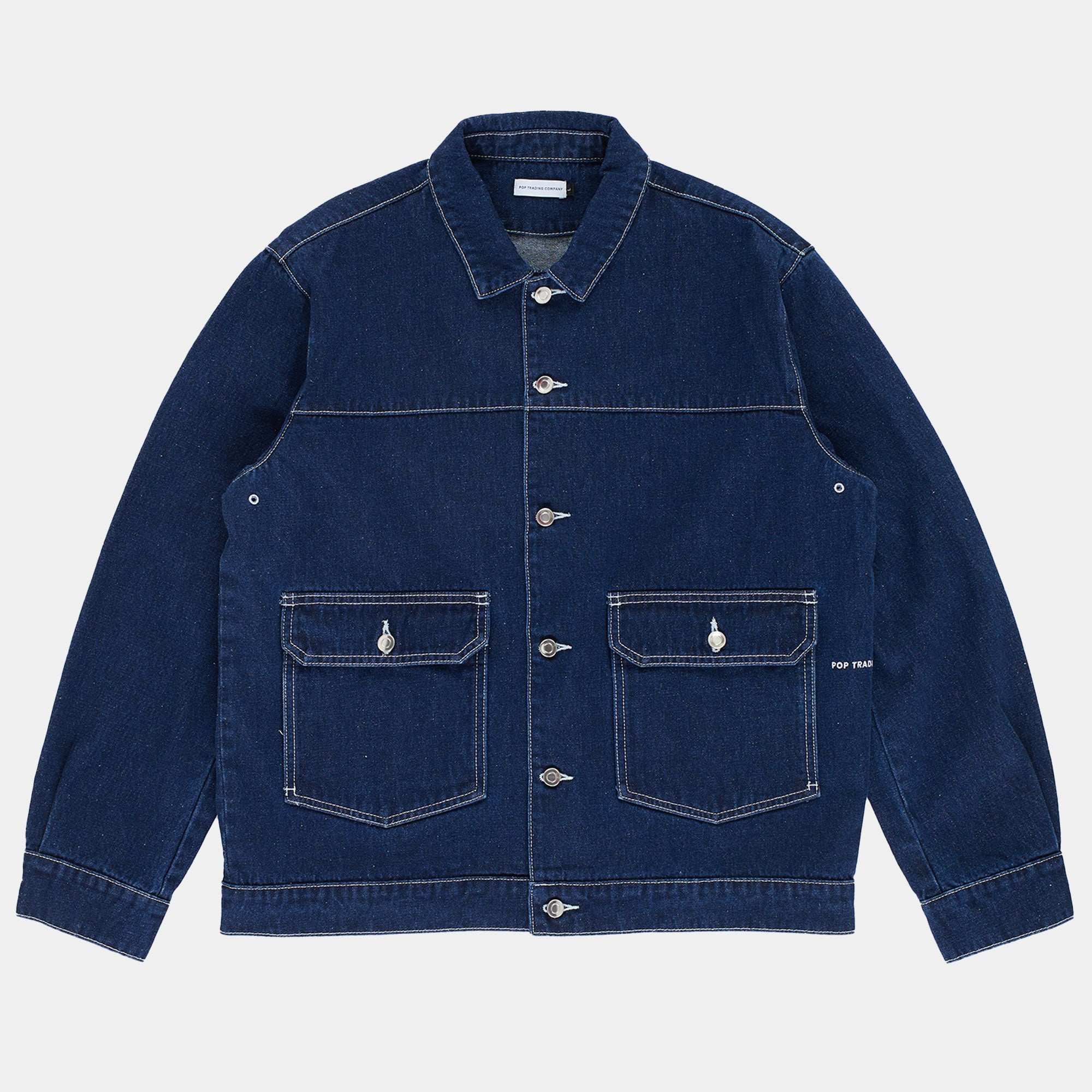 Pop Trading Company Full Button Denim Jacket - Rinsed Denim