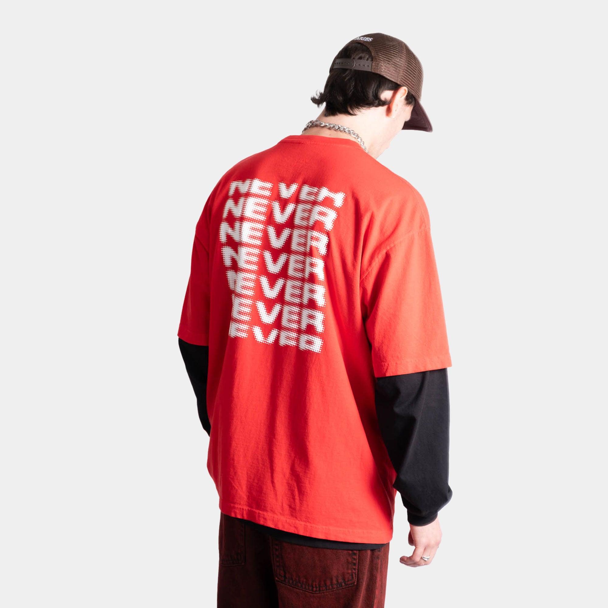 Never Never Halftone Stack Tee - Blood Red