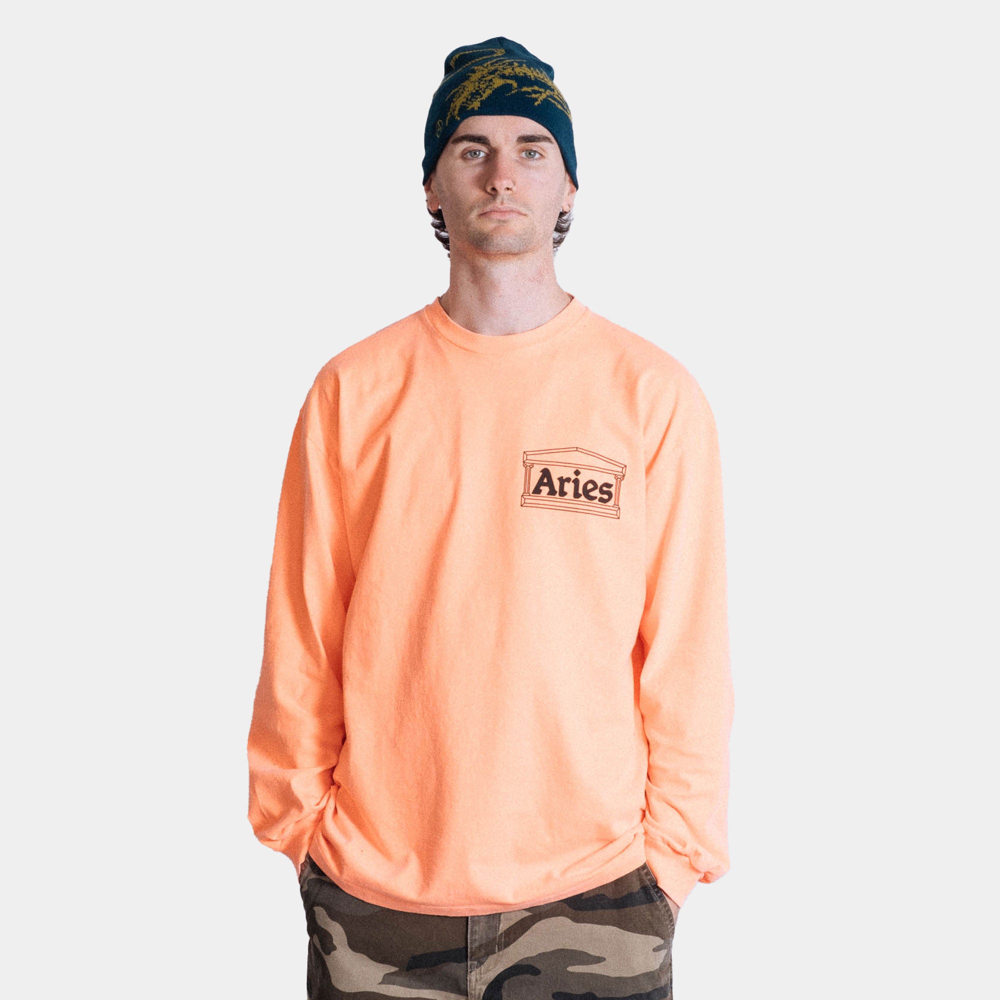 Aries Temple LS Tee - Fluoro Red