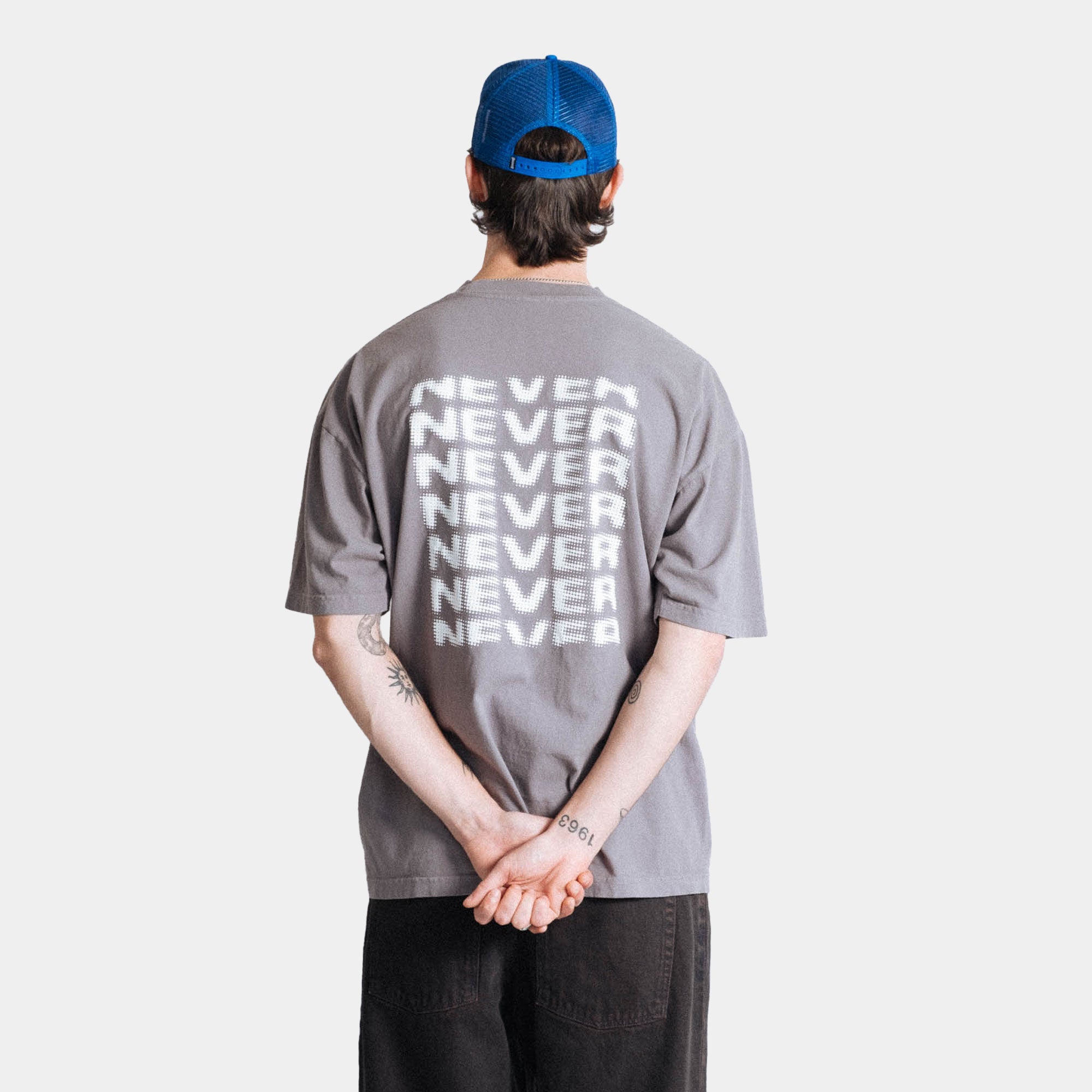 Never Never Halftone Stack Tee - Smoke Grey