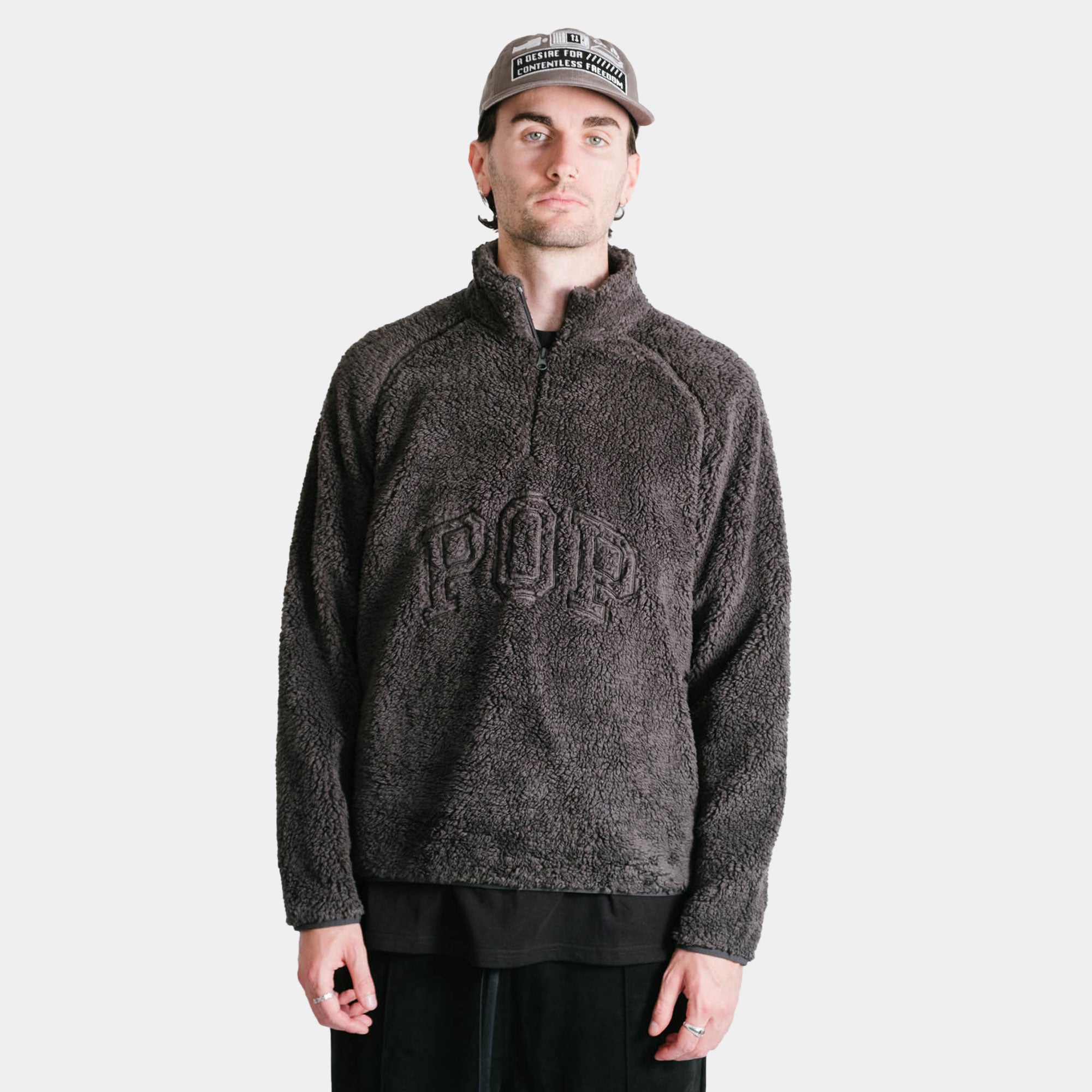 Pop Trading Company Arch Halfzip Fleece Sweat - Charcoal