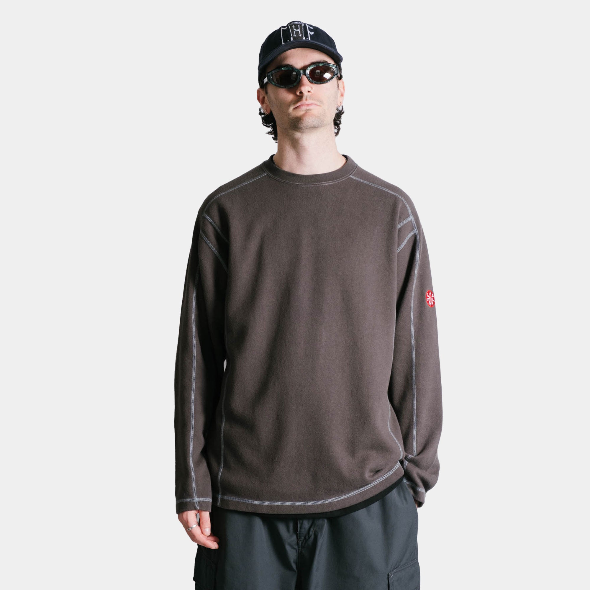 Cav Empt Crew Neck DBL Knit Long Sleeve - Charcoal