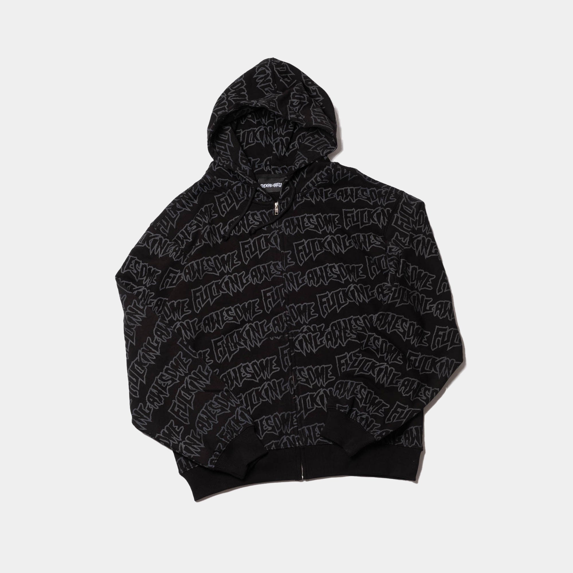 Fucking Awesome AOP Stamp Zipped Hoodie - Black