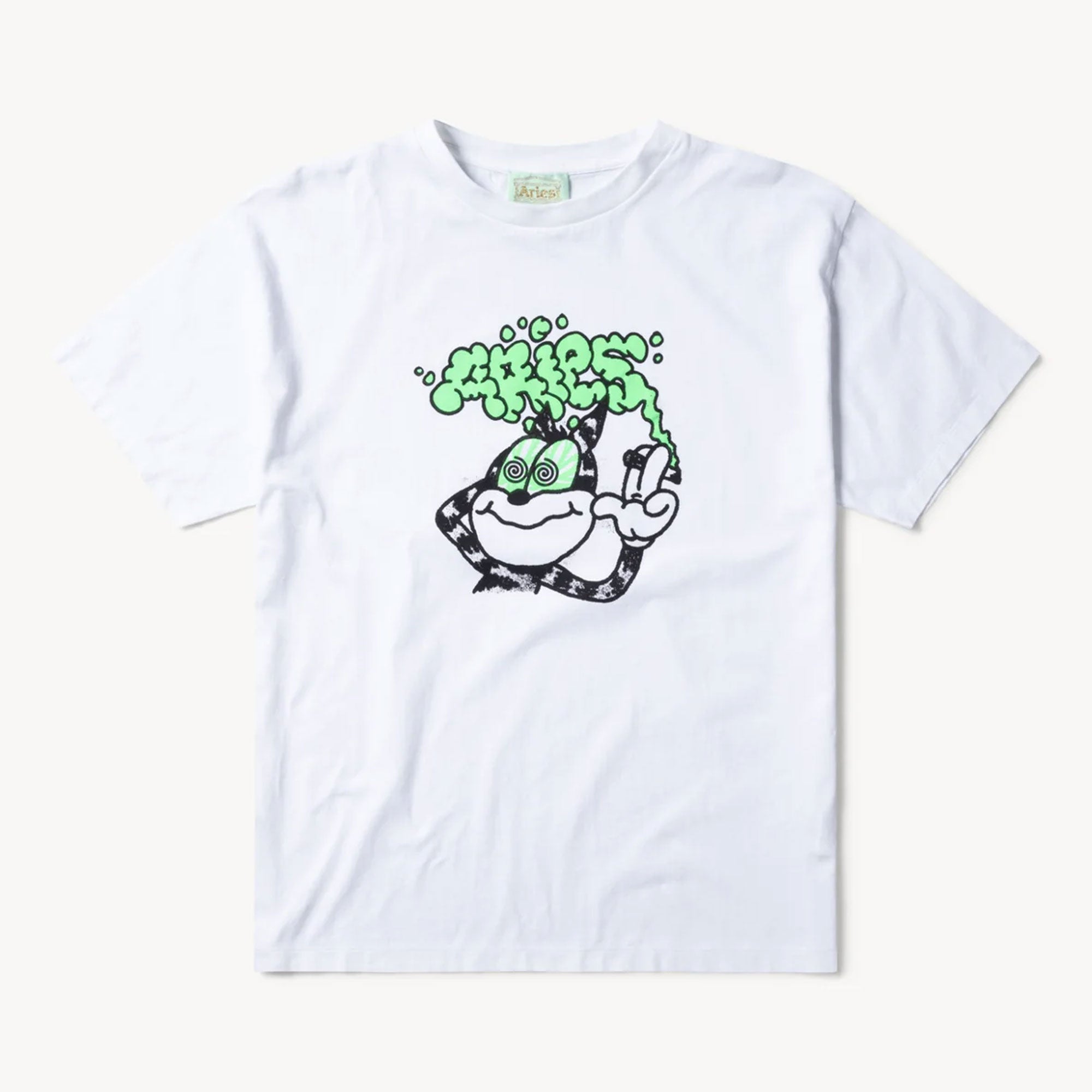 Aries Stoned Cat SS Tee - White