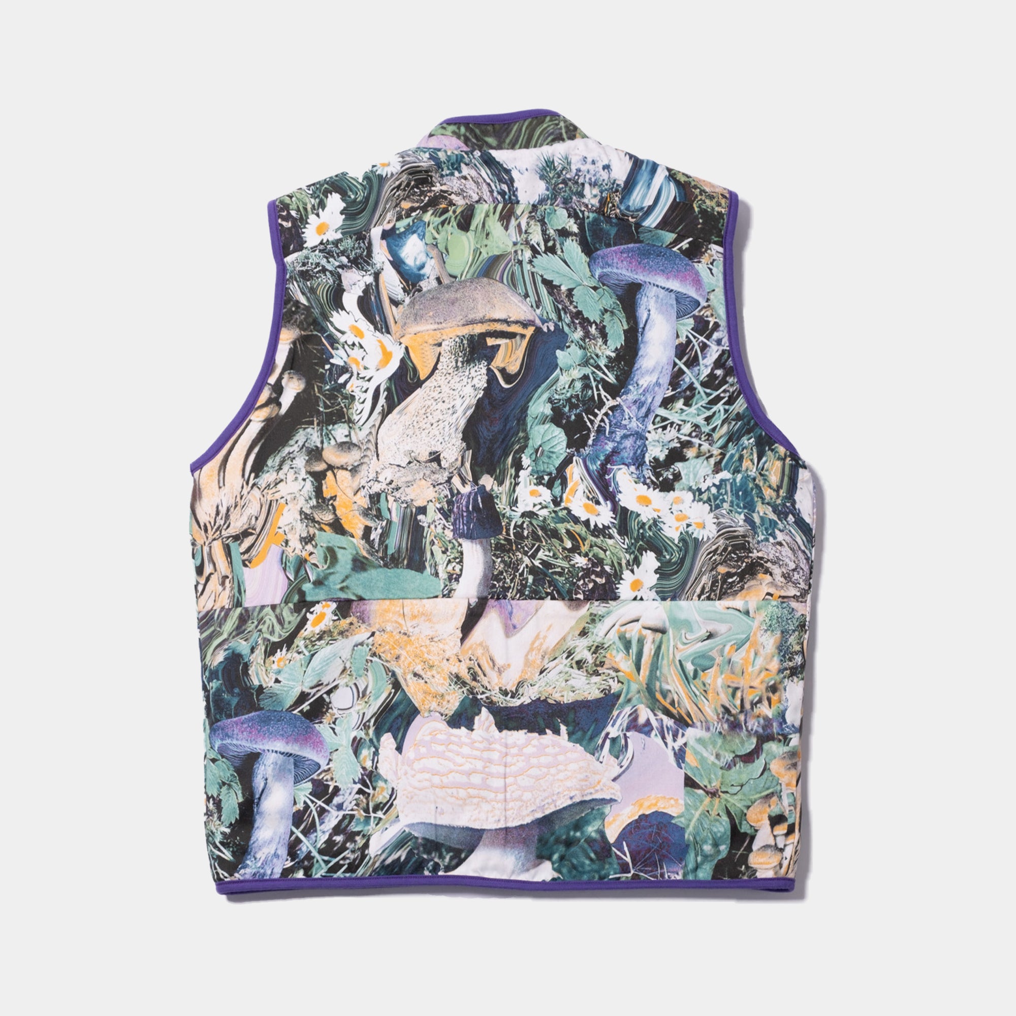 Good Morning Tapes Reversible Polar Fleece Zip Thru Vest - Moss/Shrooms