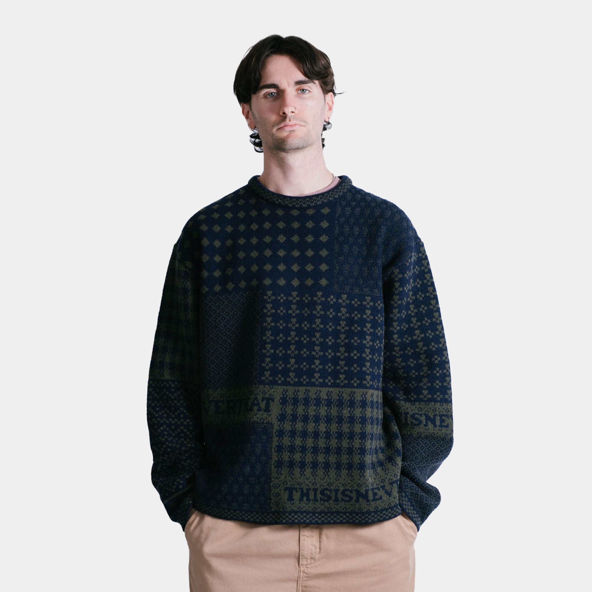 thisisneverthat Block Knit LS Top - Navy