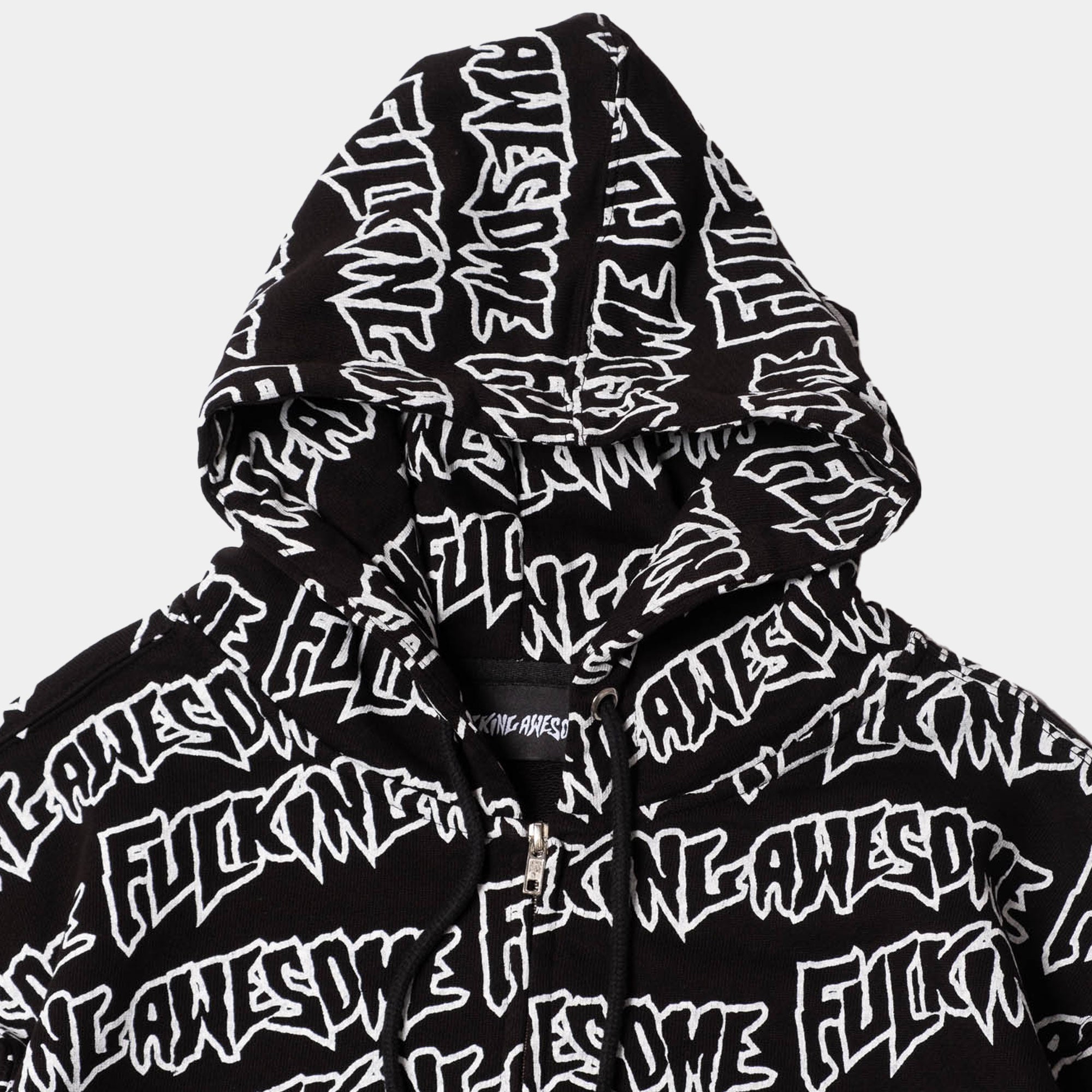 Fucking Awesome AOP Stamp Zipped Hoodie Black White