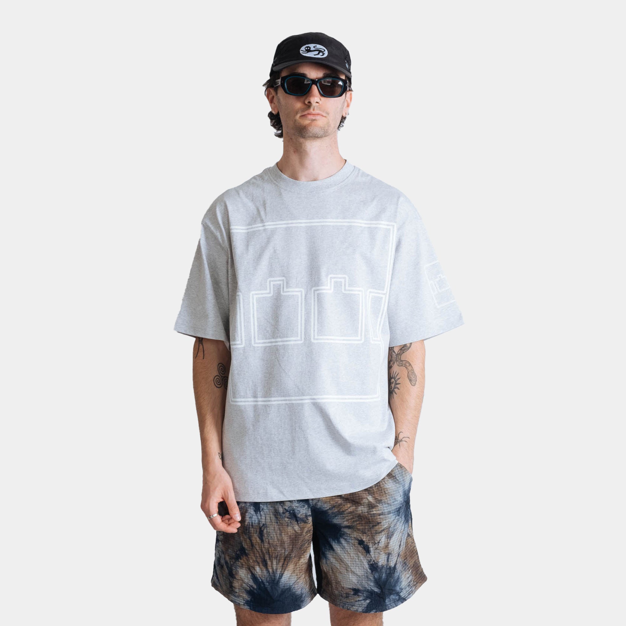 The Trilogy Tapes Logo Outline T-Shirt - Grey Marl