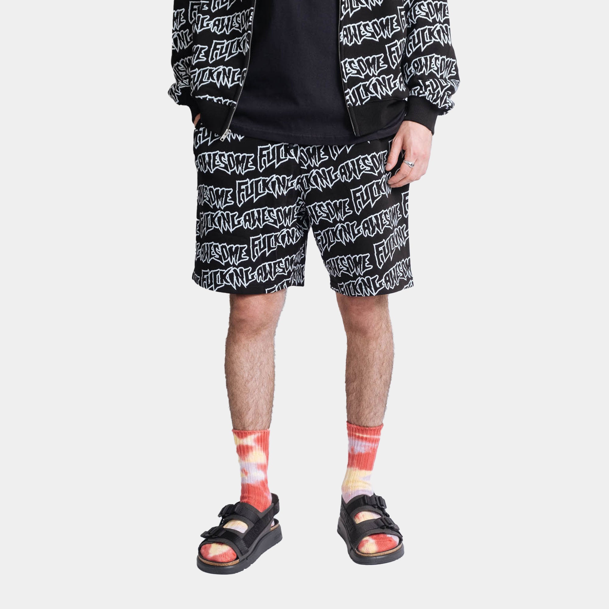 Fucking Awesome AOP Stamp Sweat Shorts - Black/White