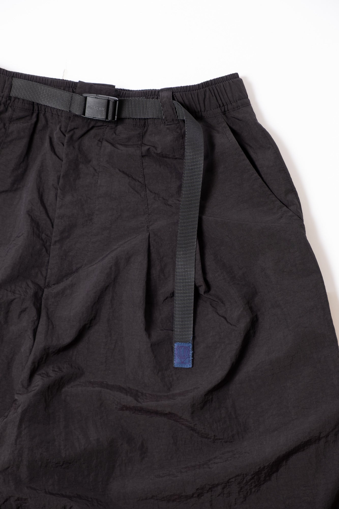 Anglan Nylon Tuck Belt String Balloon Pants - Black