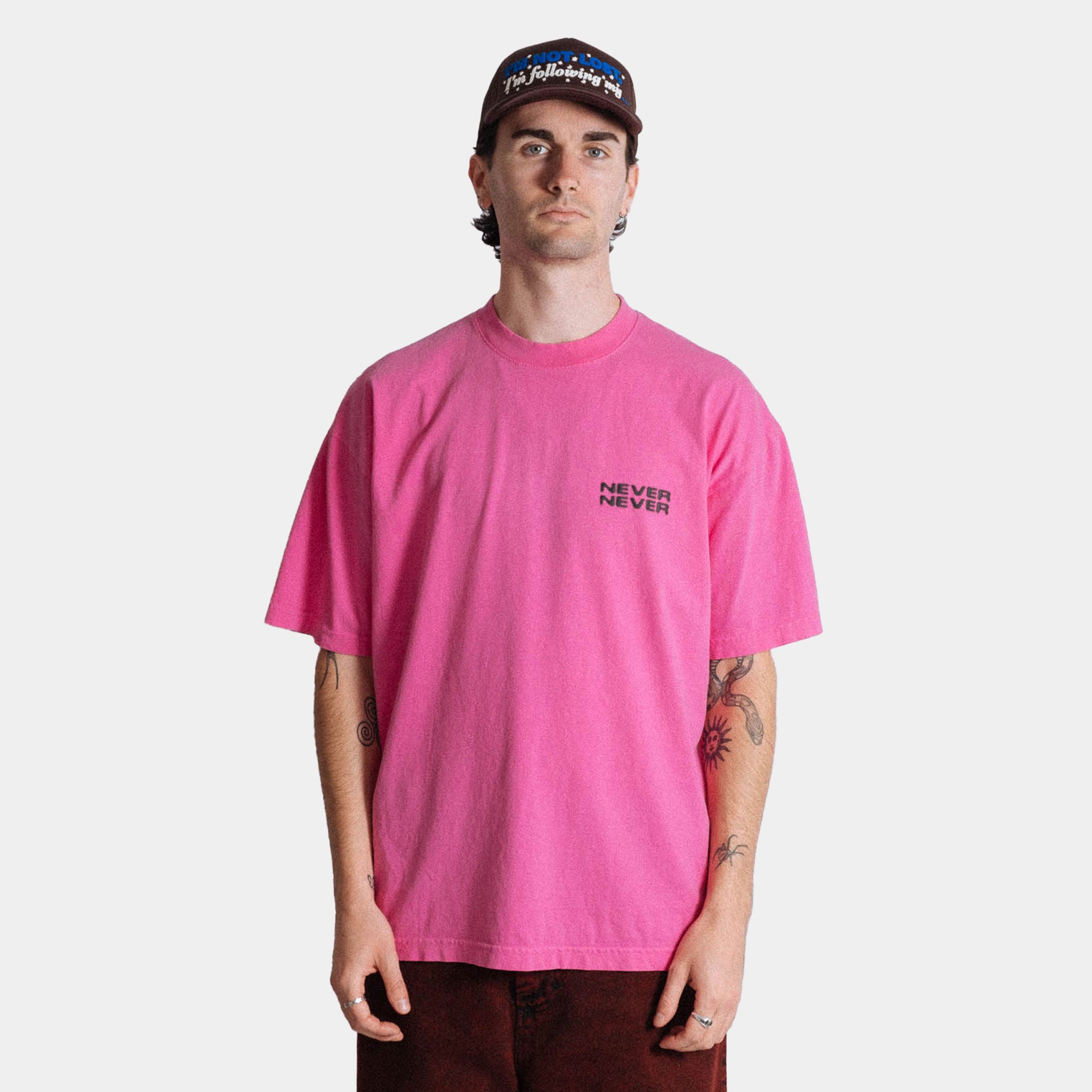 Never Never Halftone Stack Tee - Deep Pink