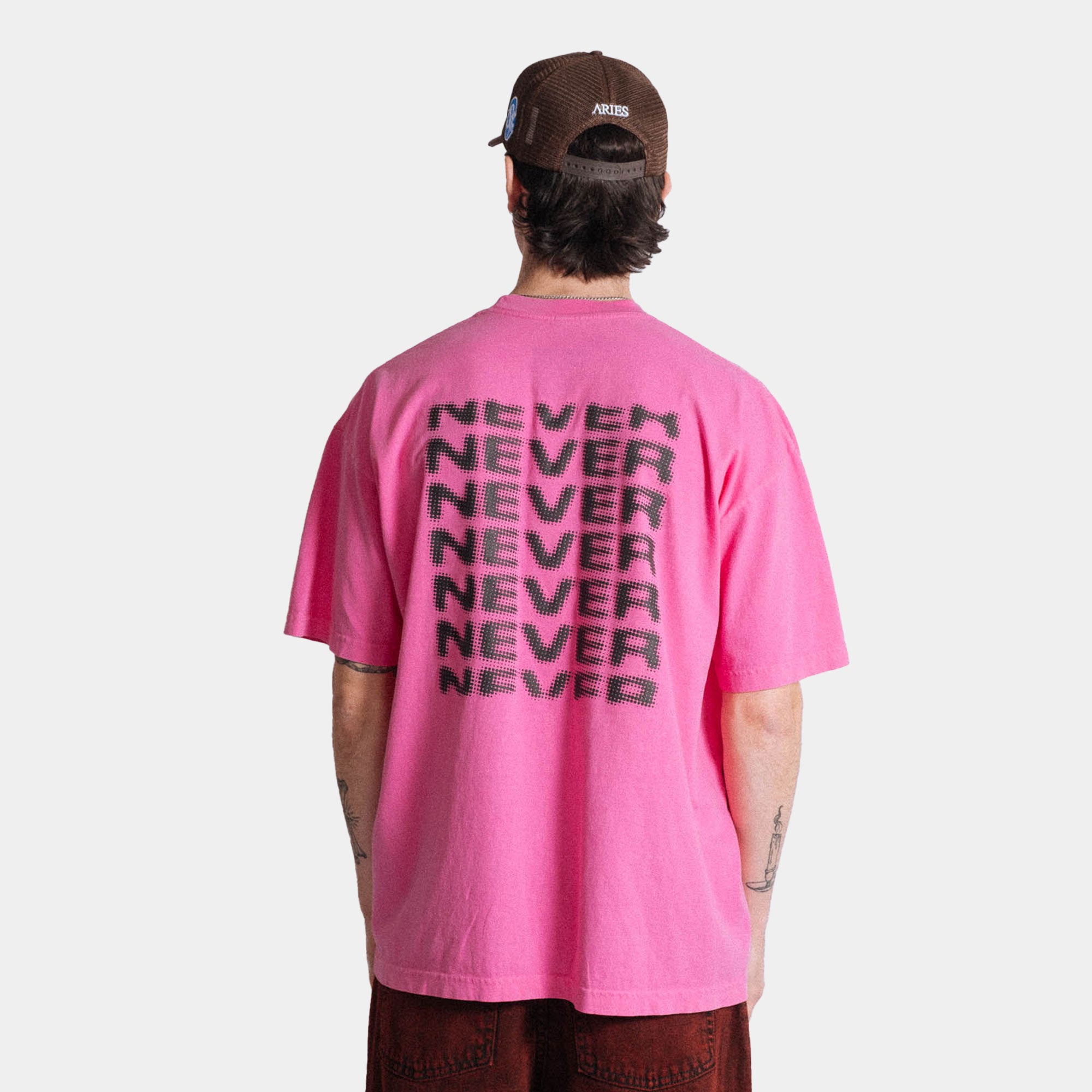 Never Never Halftone Stack Tee - Deep Pink