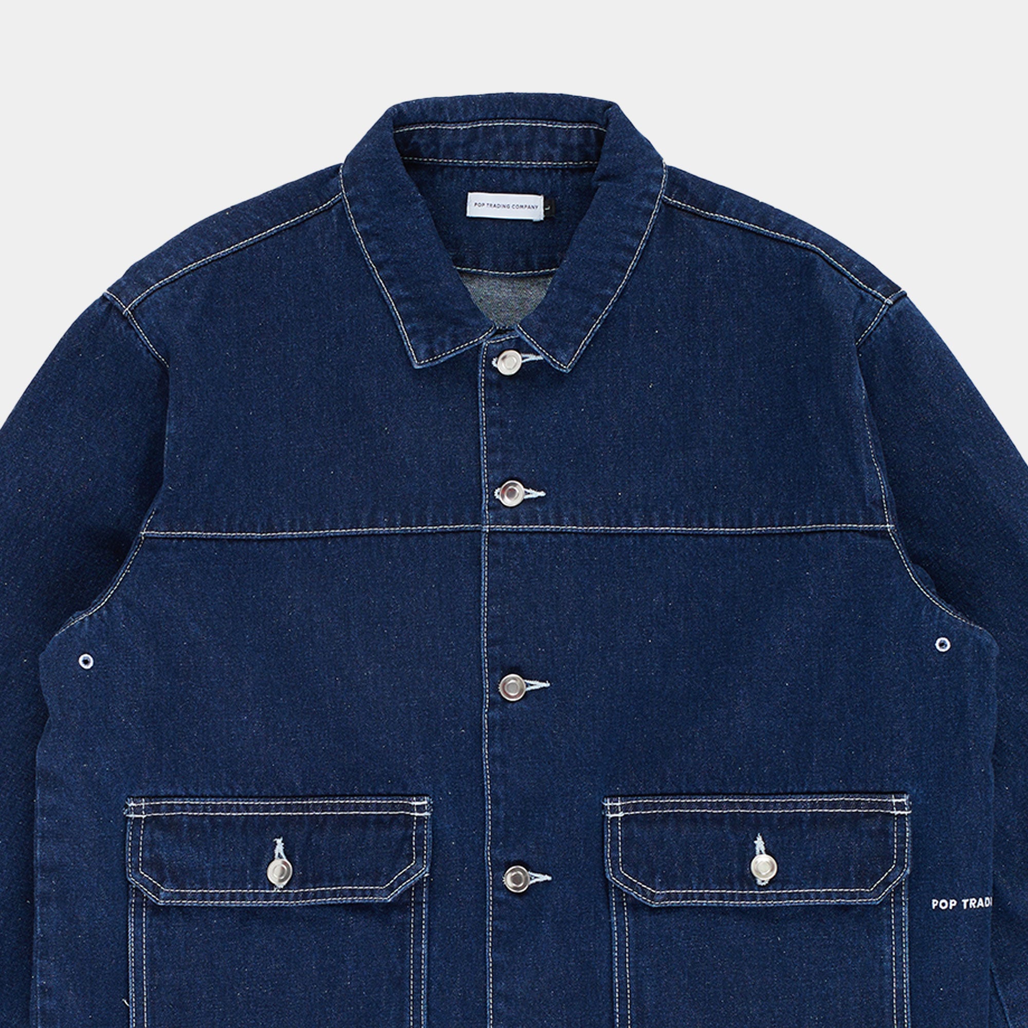 Pop Trading Company Full Button Denim Jacket - Rinsed Denim