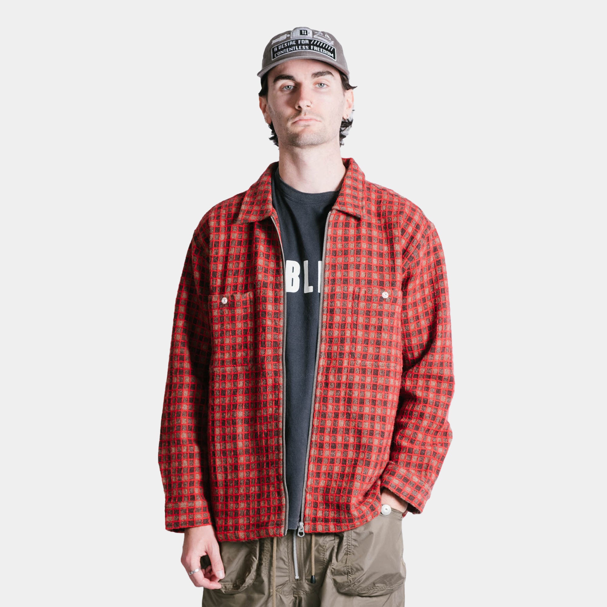 Brain Dead Check Mate Flannel Zip Shirt - Brown