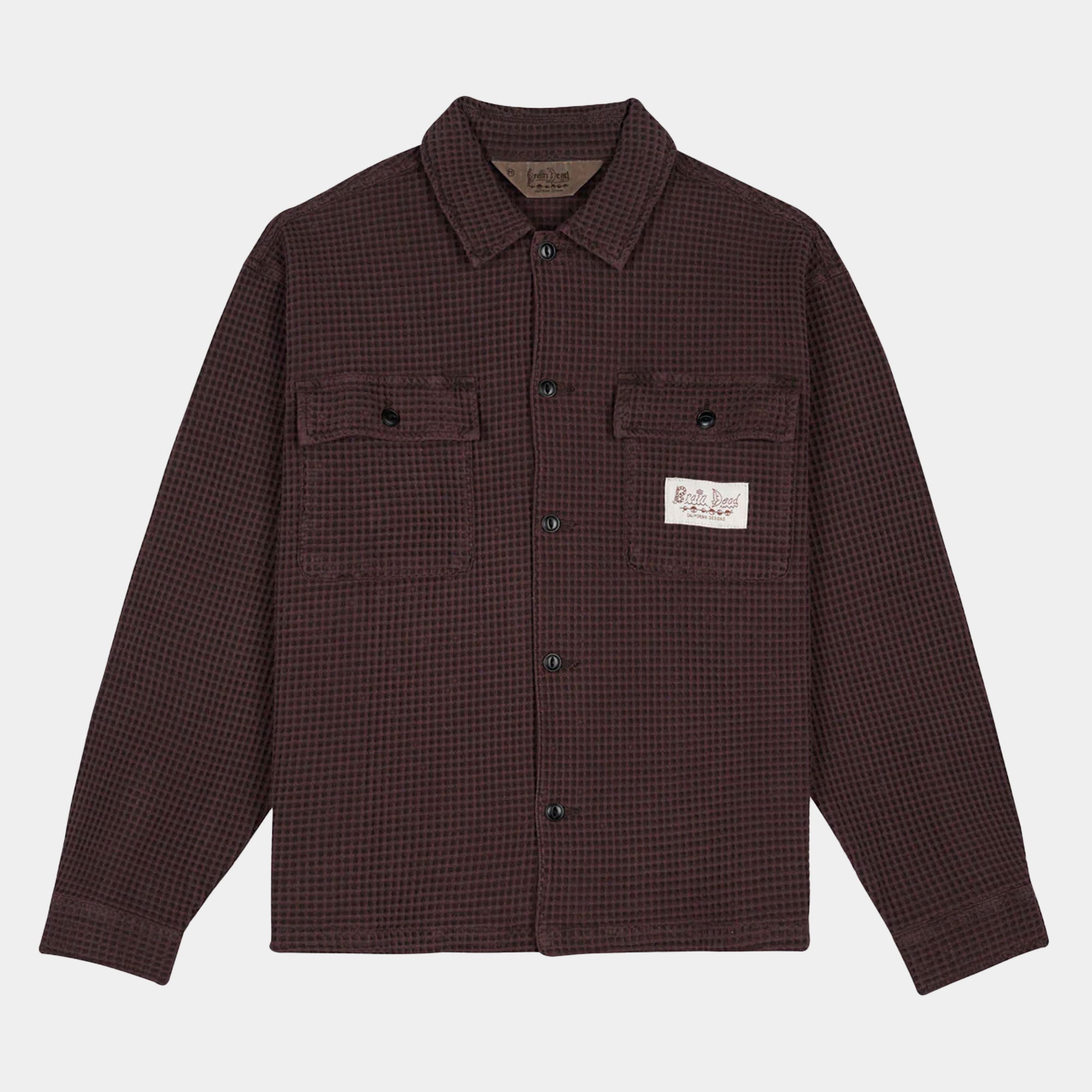 Brain Dead Waffle Button Front Shirt - Chocolate