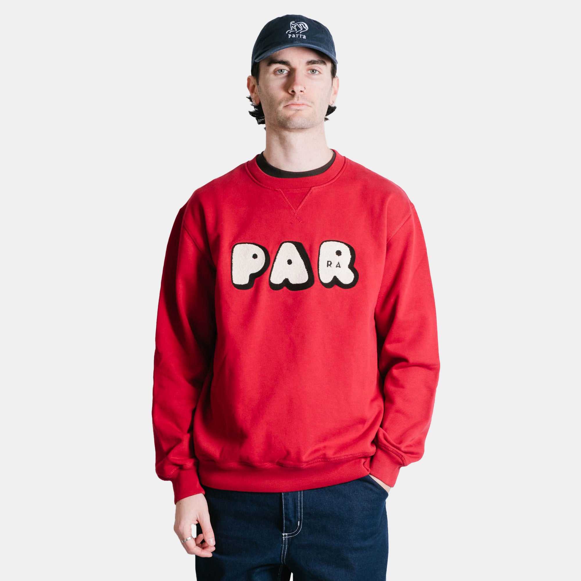 By Parra Rounded PAR Crew Neck Sweatshirt - Ruby Red