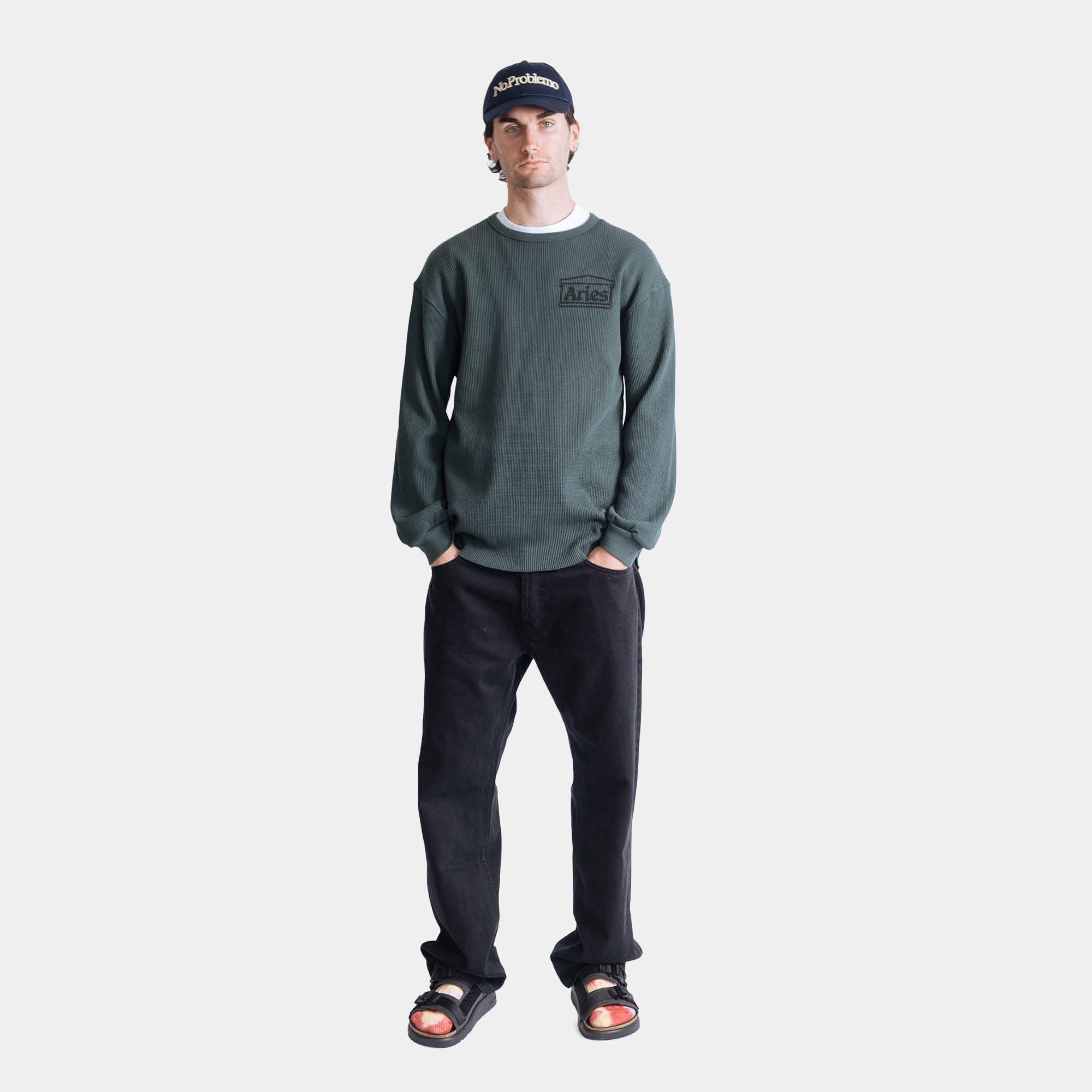 Aries Waffle LS Tee - Dark Olive