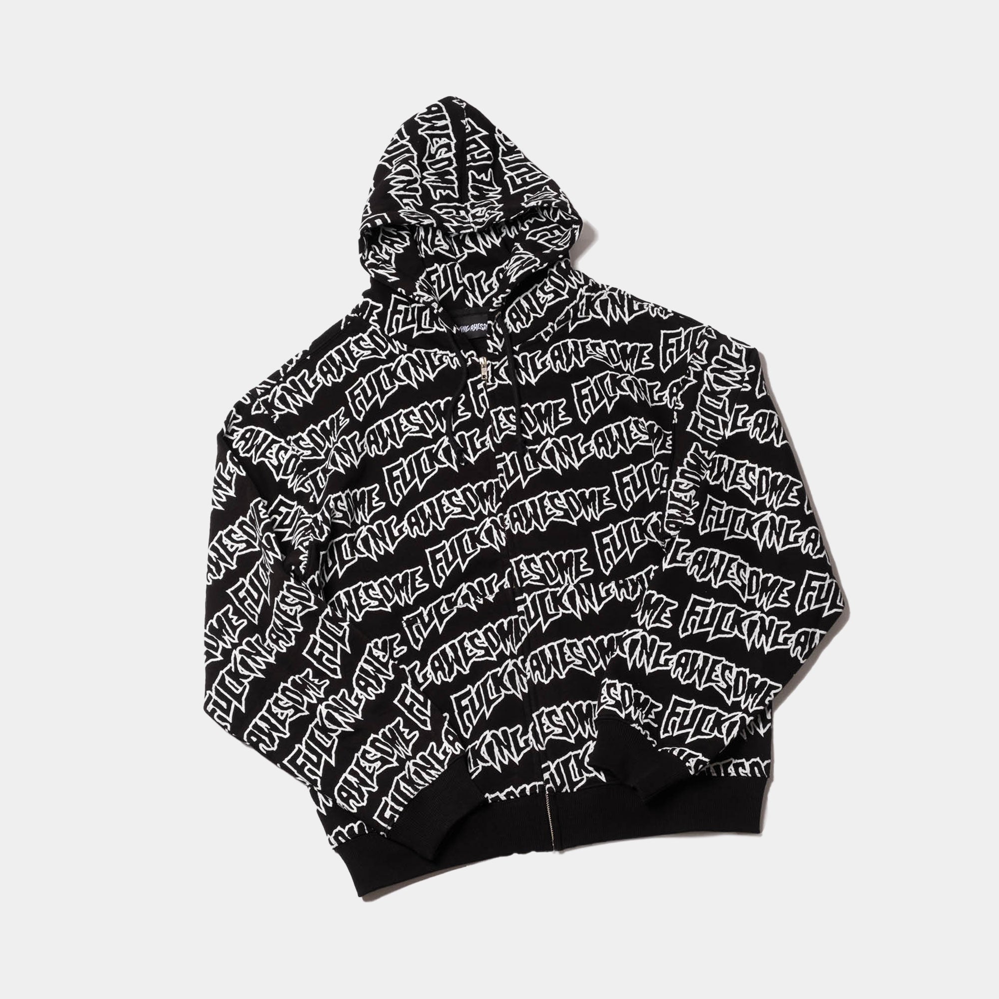 Fucking Awesome AOP Stamp Zipped Hoodie - Black/White