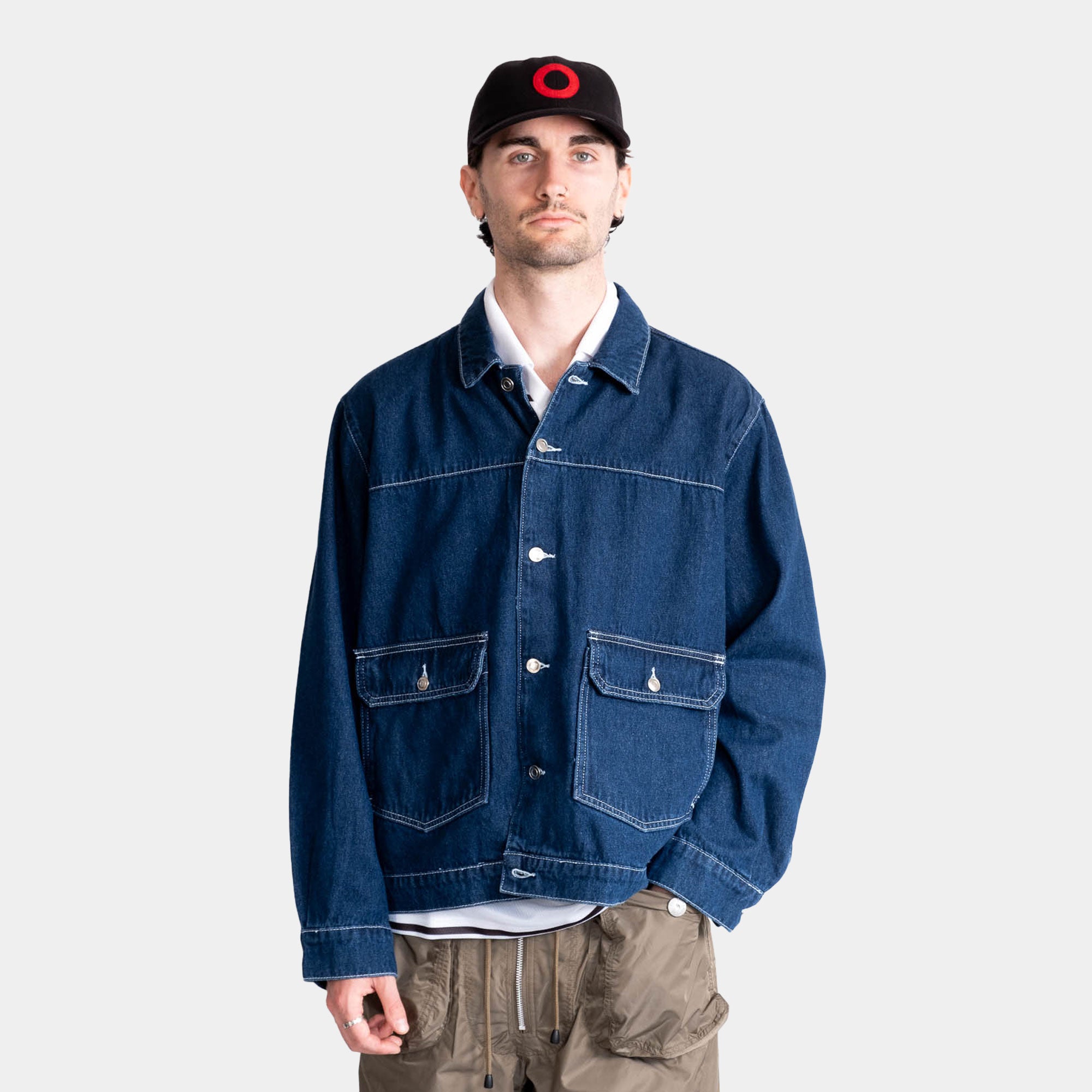 Pop Trading Company Full Button Denim Jacket - Rinsed Denim