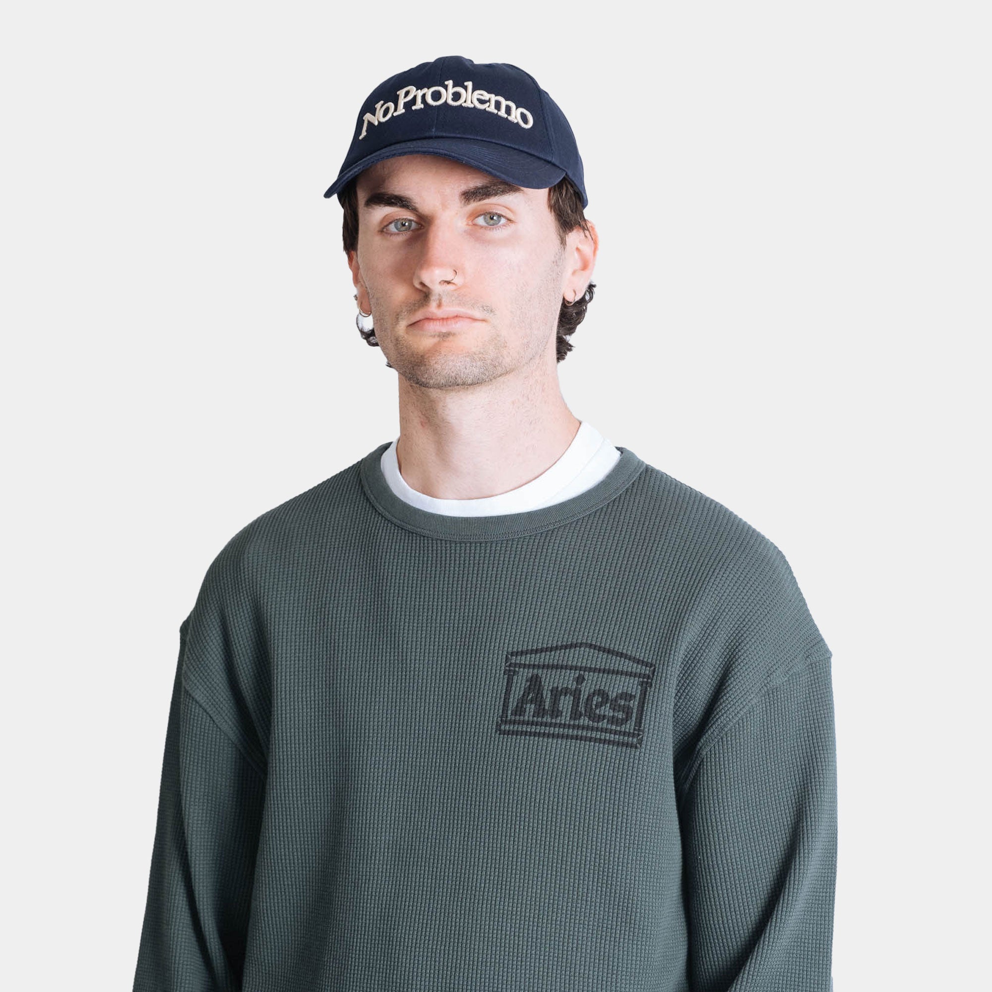 Aries Waffle LS Tee - Dark Olive