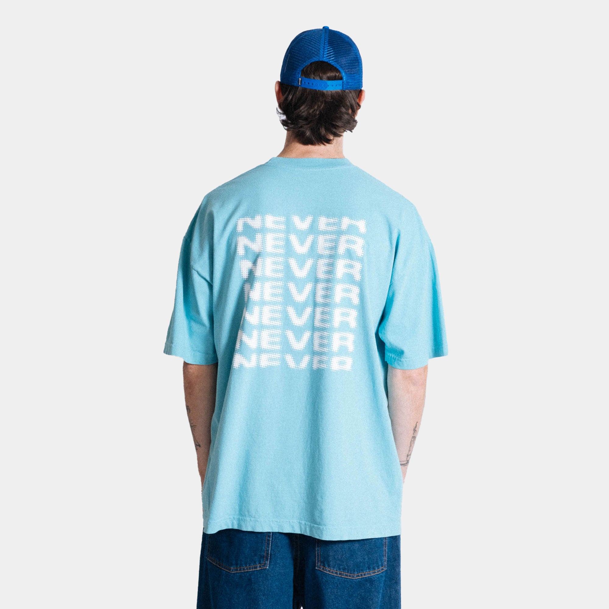 Never Never Halftone Stack Tee - Coral Blue