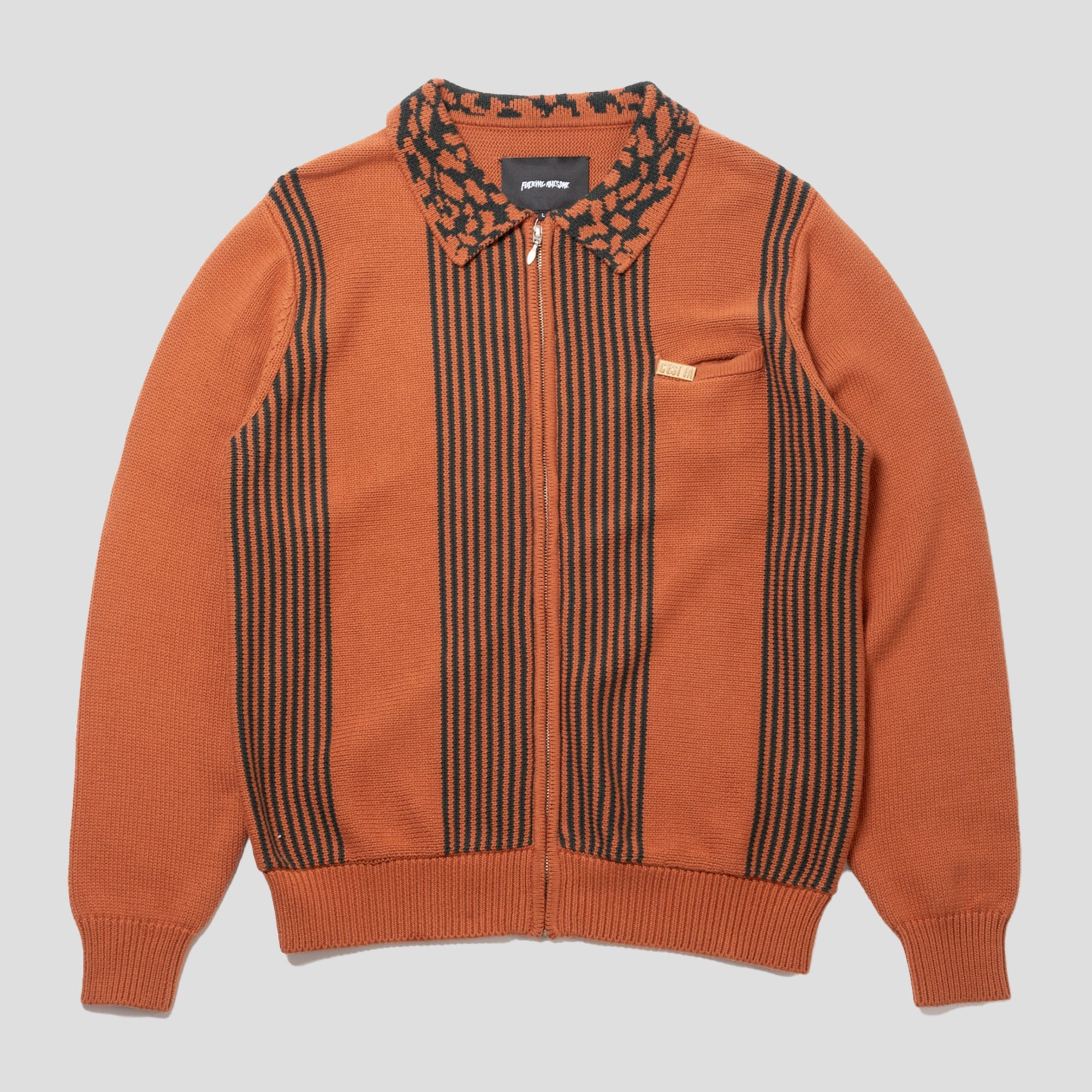 Fucking Awesome Zip Polo Sweater - Orange/Green